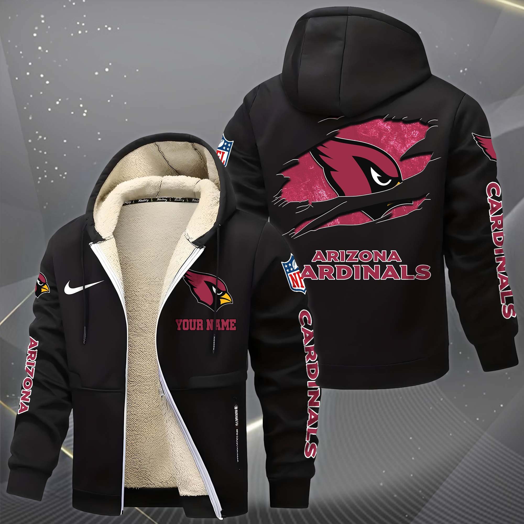 Alternative view of Arizona Cardinals Hoodie Zip Velvet Coat Custom Your Name, Sport Jacket, Gifts For Fan EHIVM-1225119