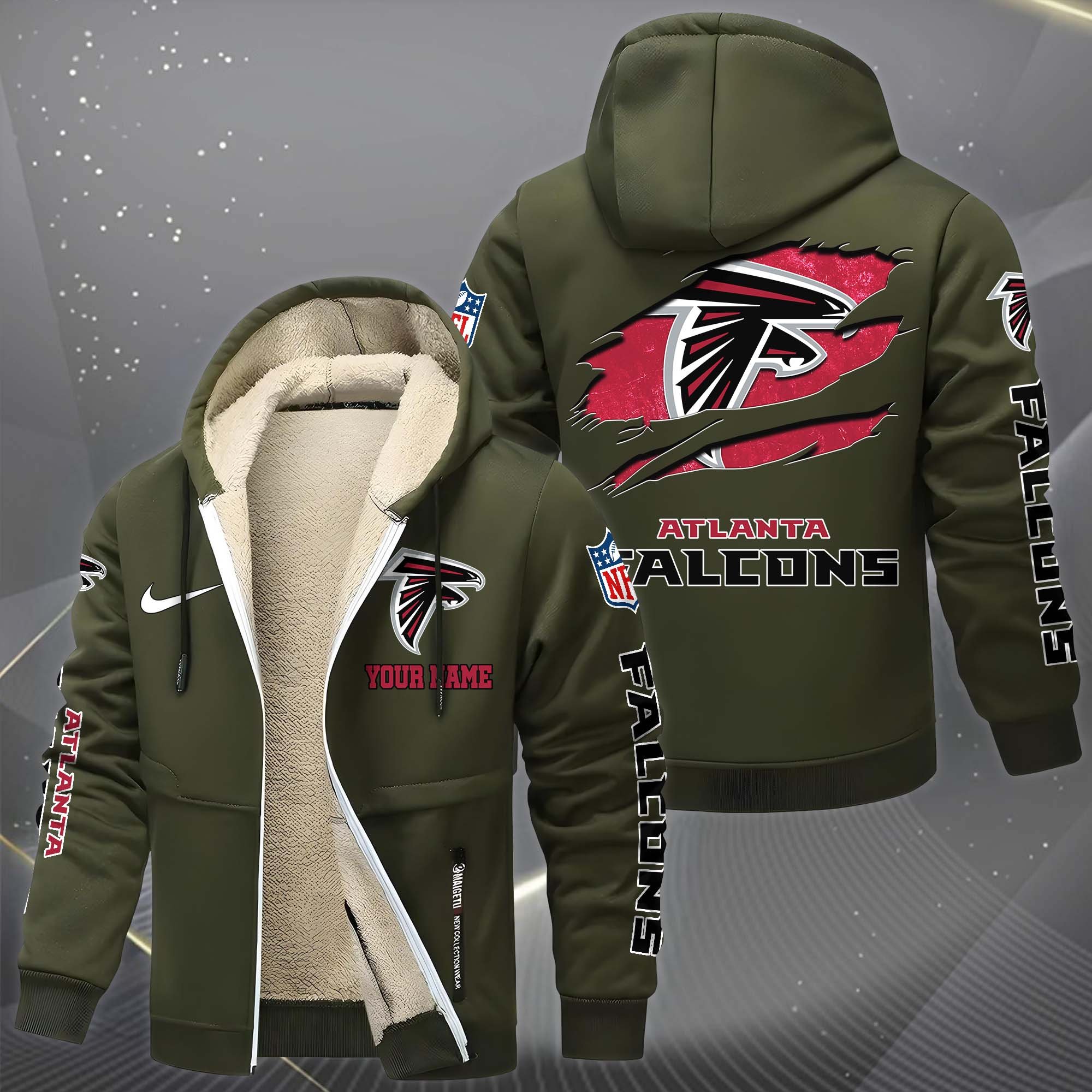 Atlanta Falcons Hoodie Zip Velvet Coat Custom Your Name, Sport Jacket, Gifts For Fan EHIVM-1225119