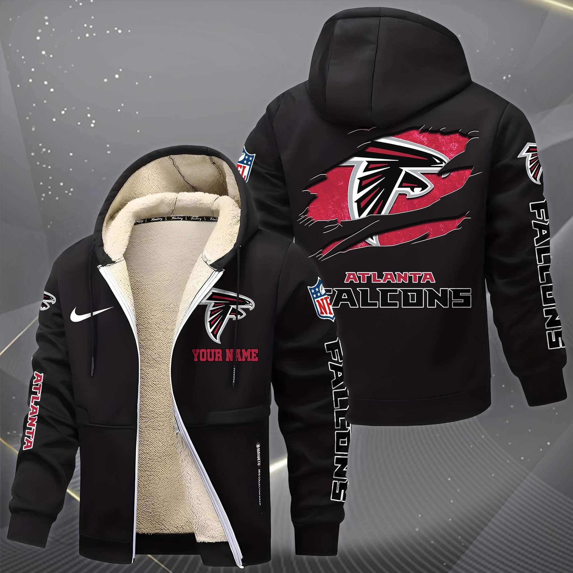 Alternative view of Atlanta Falcons Hoodie Zip Velvet Coat Custom Your Name, Sport Jacket, Gifts For Fan EHIVM-1225119