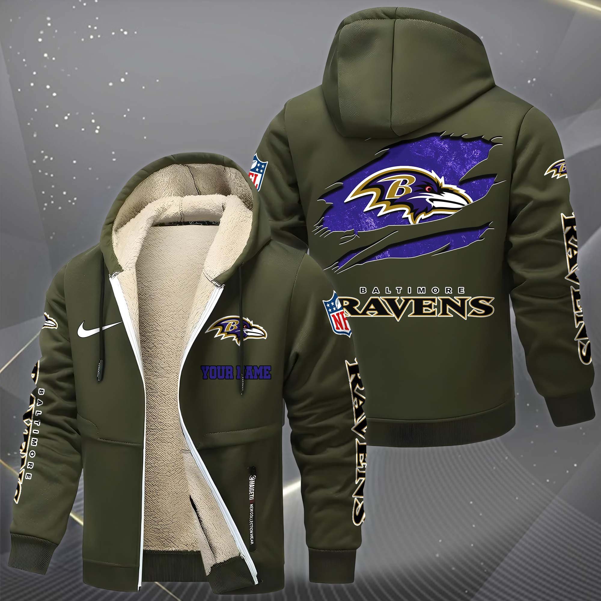 Baltimore Ravens Hoodie Zip Velvet Coat Custom Your Name, Sport Jacket, Gifts For Fan EHIVM-1225119