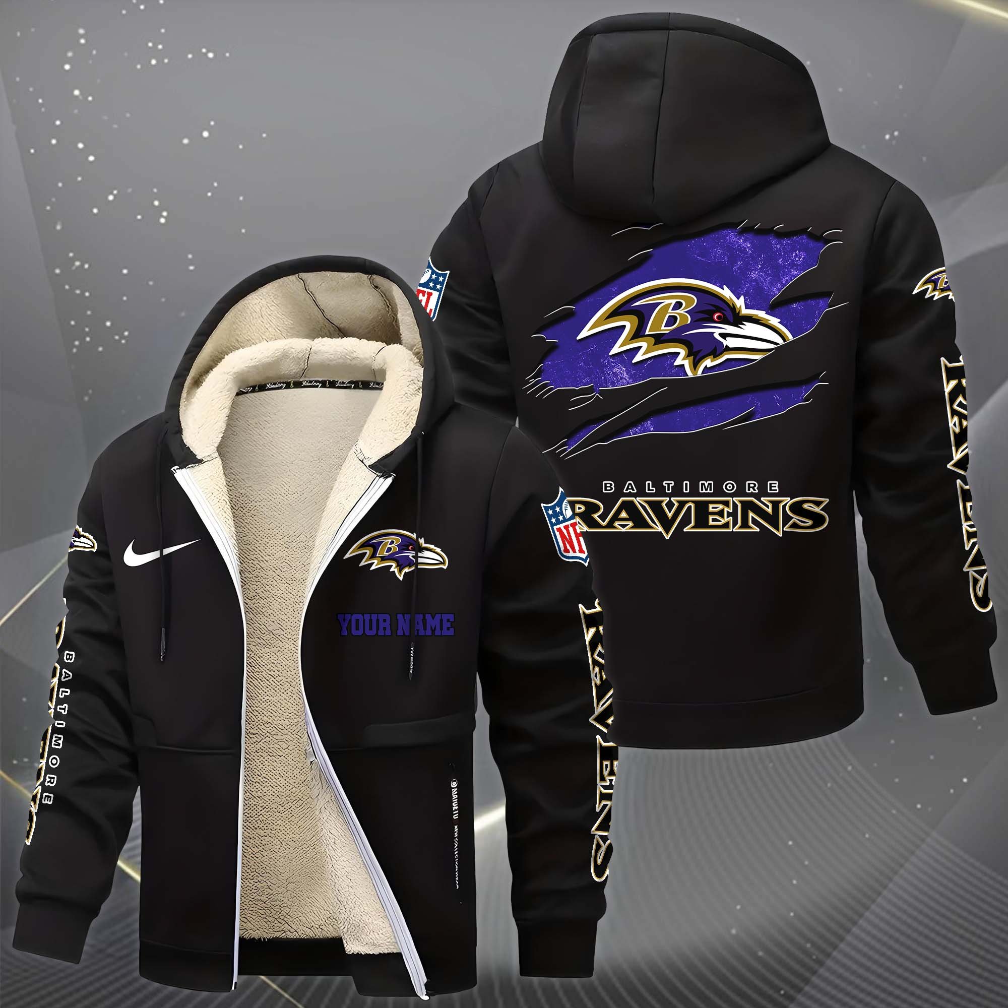Alternative view of Baltimore Ravens Hoodie Zip Velvet Coat Custom Your Name, Sport Jacket, Gifts For Fan EHIVM-1225119