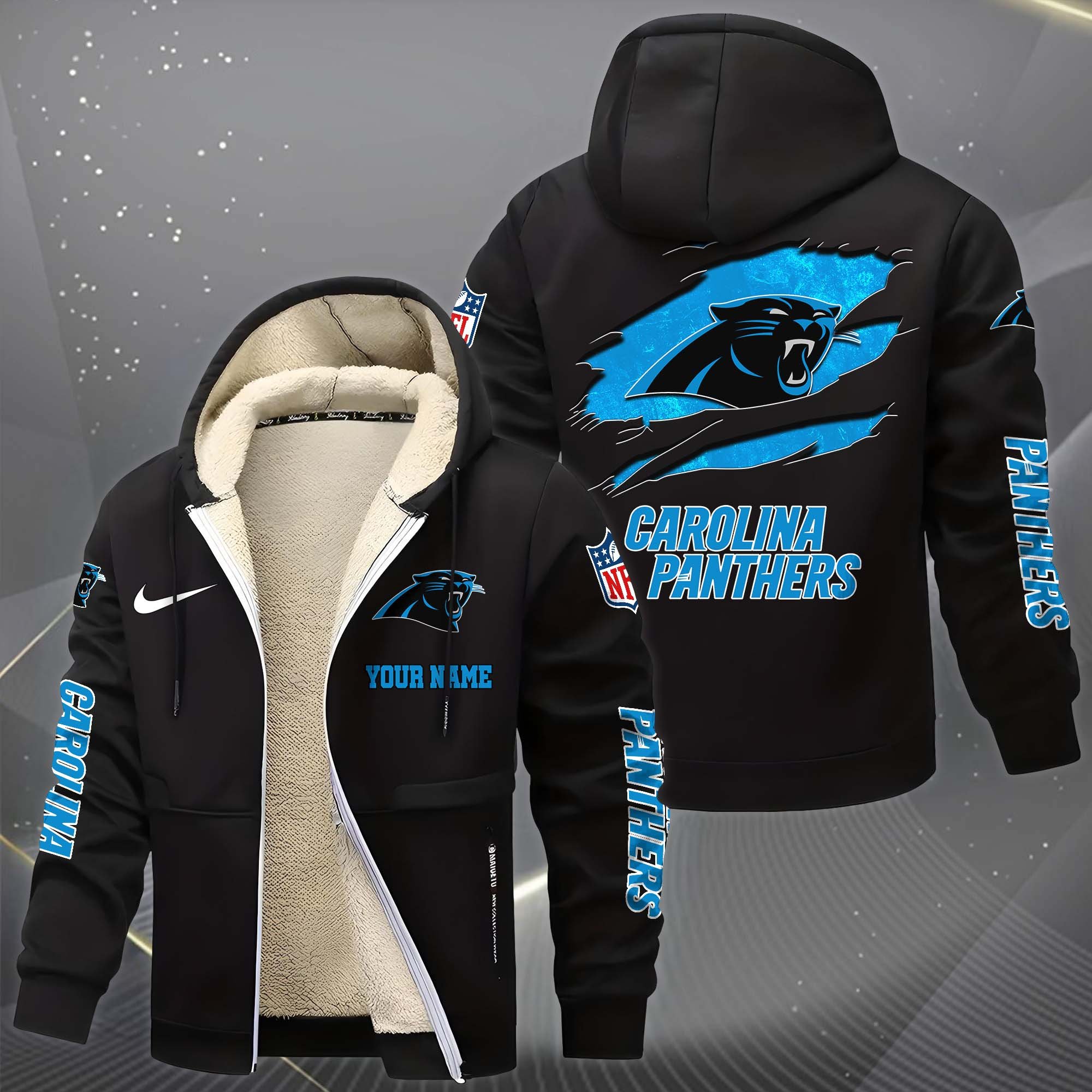 Alternative view of Carolina Panthers Hoodie Zip Velvet Coat Custom Your Name, Sport Jacket, Gifts For Fan EHIVM-1225119