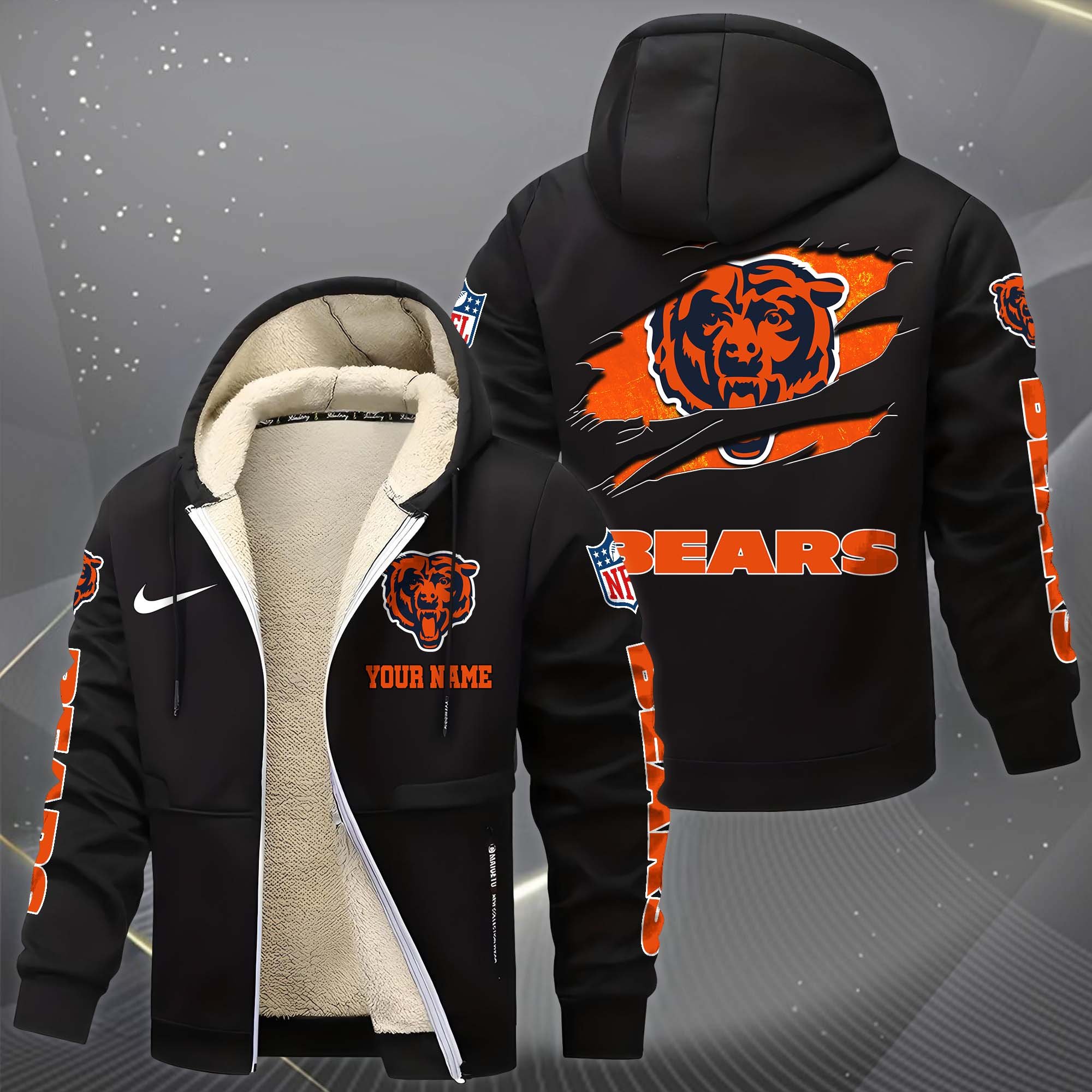 Alternative view of Chicago Bears Hoodie Zip Velvet Coat Custom Your Name, Sport Jacket, Gifts For Fan EHIVM-1225119