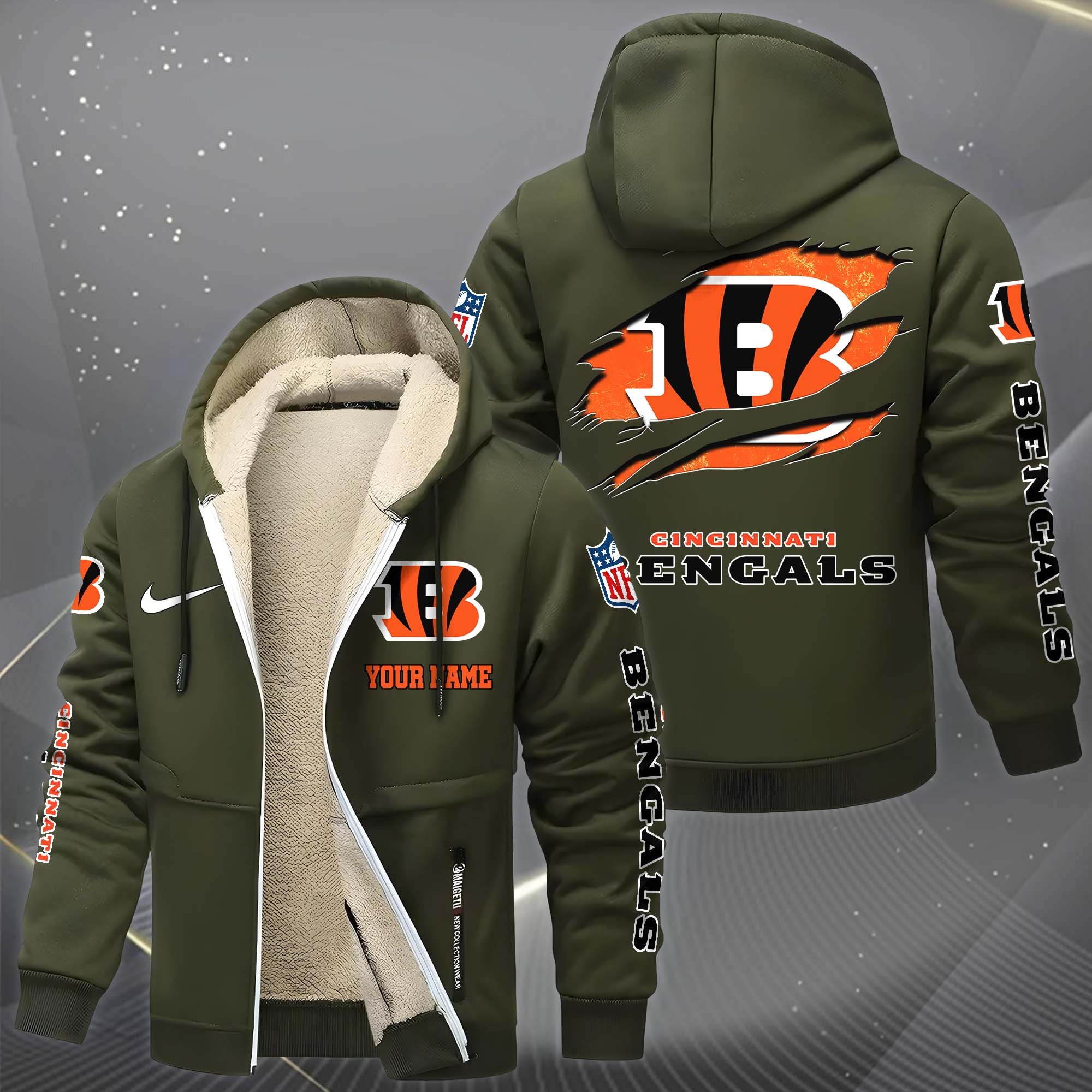 Cincinnati Bengals Hoodie Zip Velvet Coat Custom Your Name, Sport Jacket, Gifts For Fan EHIVM-1225119