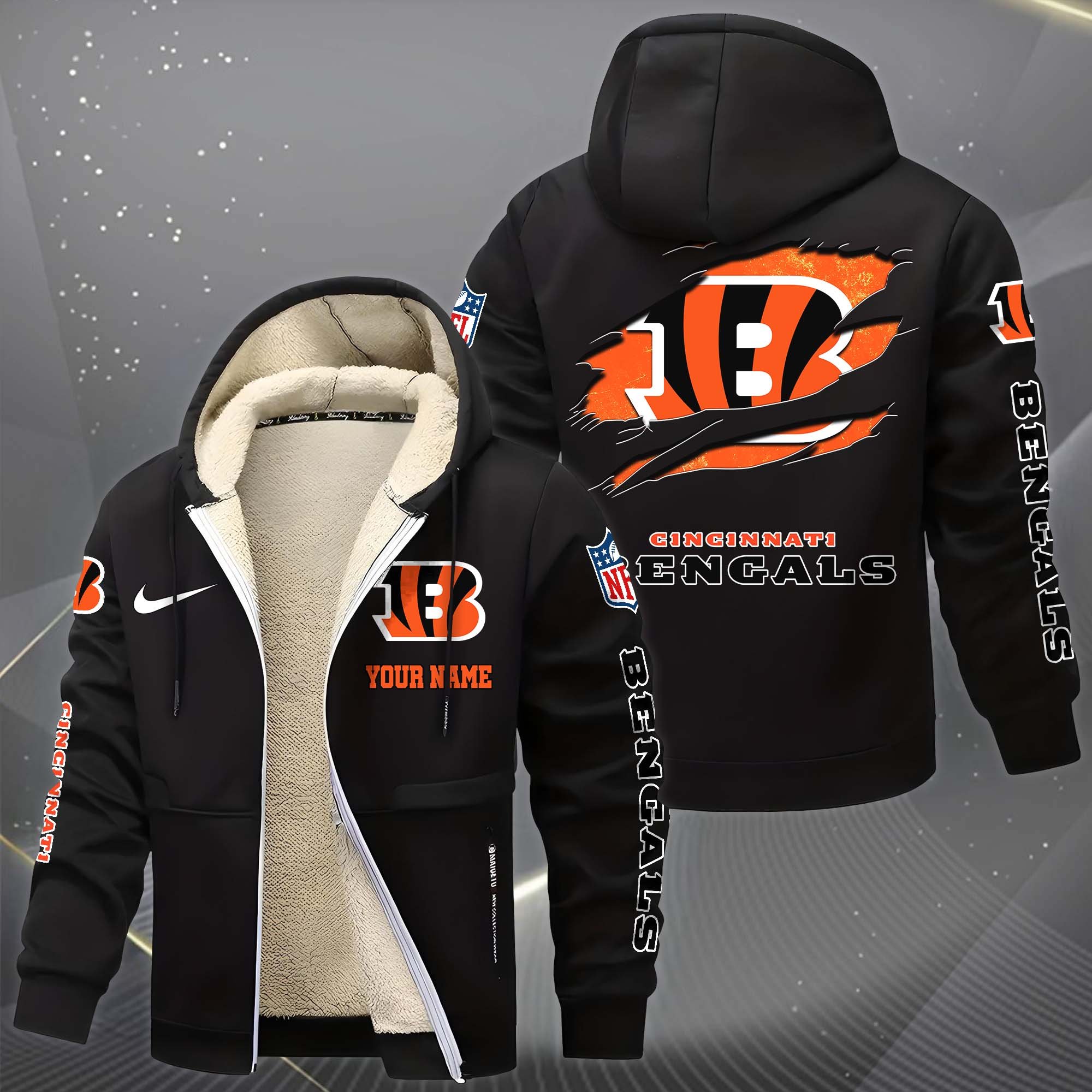 Alternative view of Cincinnati Bengals Hoodie Zip Velvet Coat Custom Your Name, Sport Jacket, Gifts For Fan EHIVM-1225119
