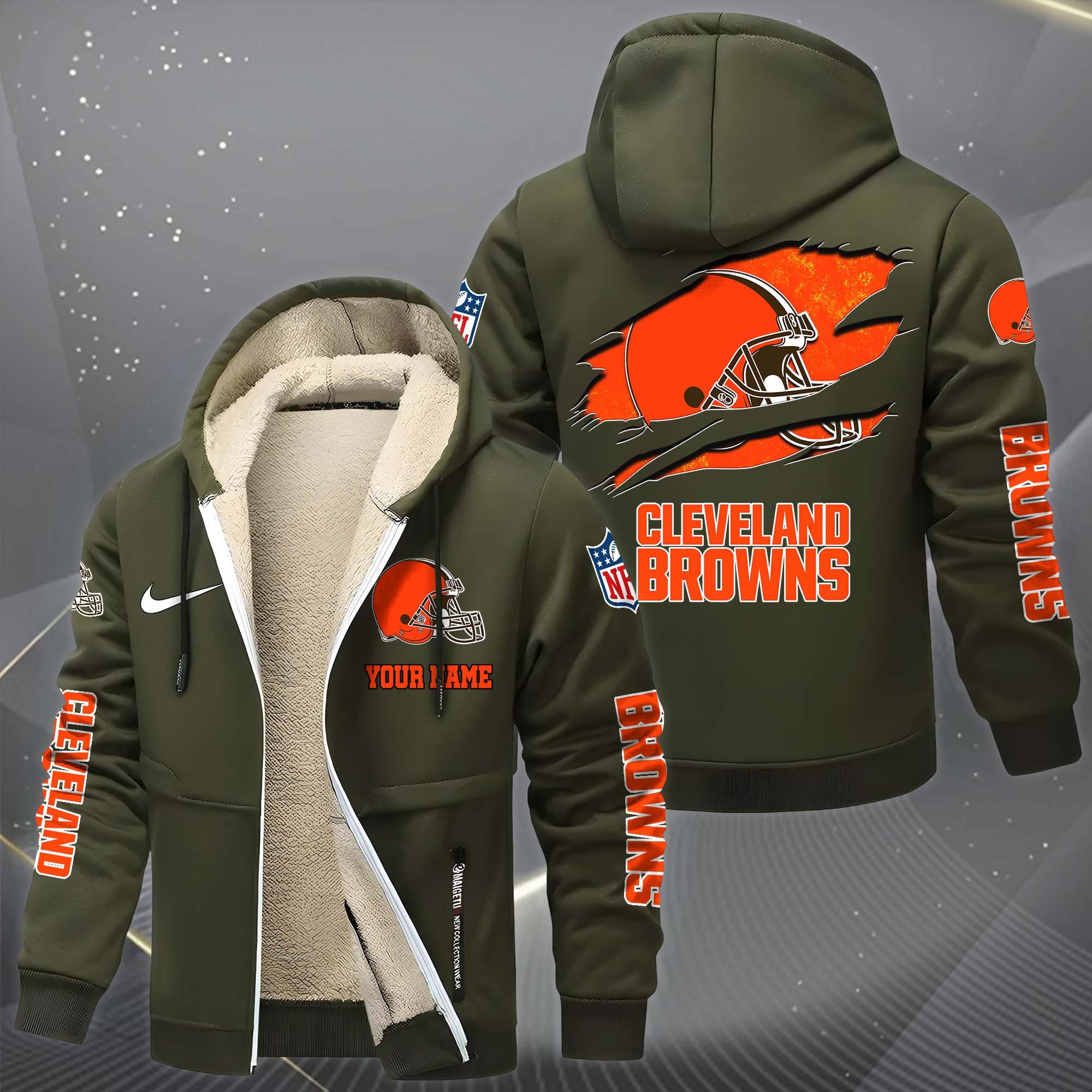 Cleveland Browns Hoodie Zip Velvet Coat Custom Your Name, Sport Jacket, Gifts For Fan EHIVM-1225119