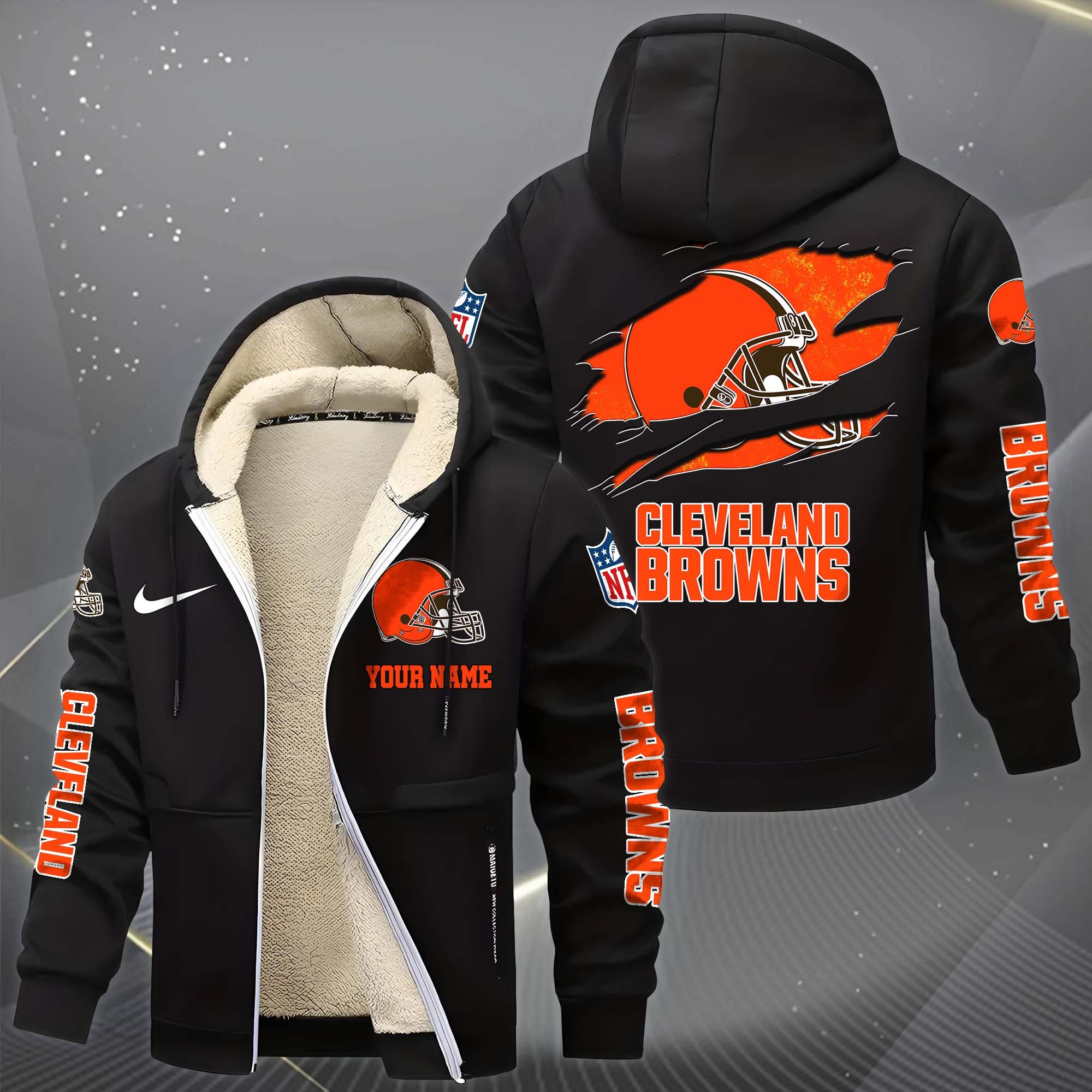 Alternative view of Cleveland Browns Hoodie Zip Velvet Coat Custom Your Name, Sport Jacket, Gifts For Fan EHIVM-1225119