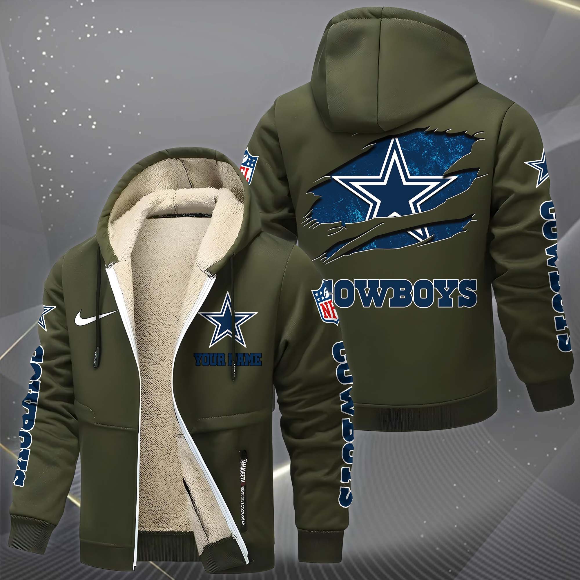 Dallas Cowboys Hoodie Zip Velvet Coat Custom Your Name, Sport Jacket, Gifts For Fan EHIVM-1225119