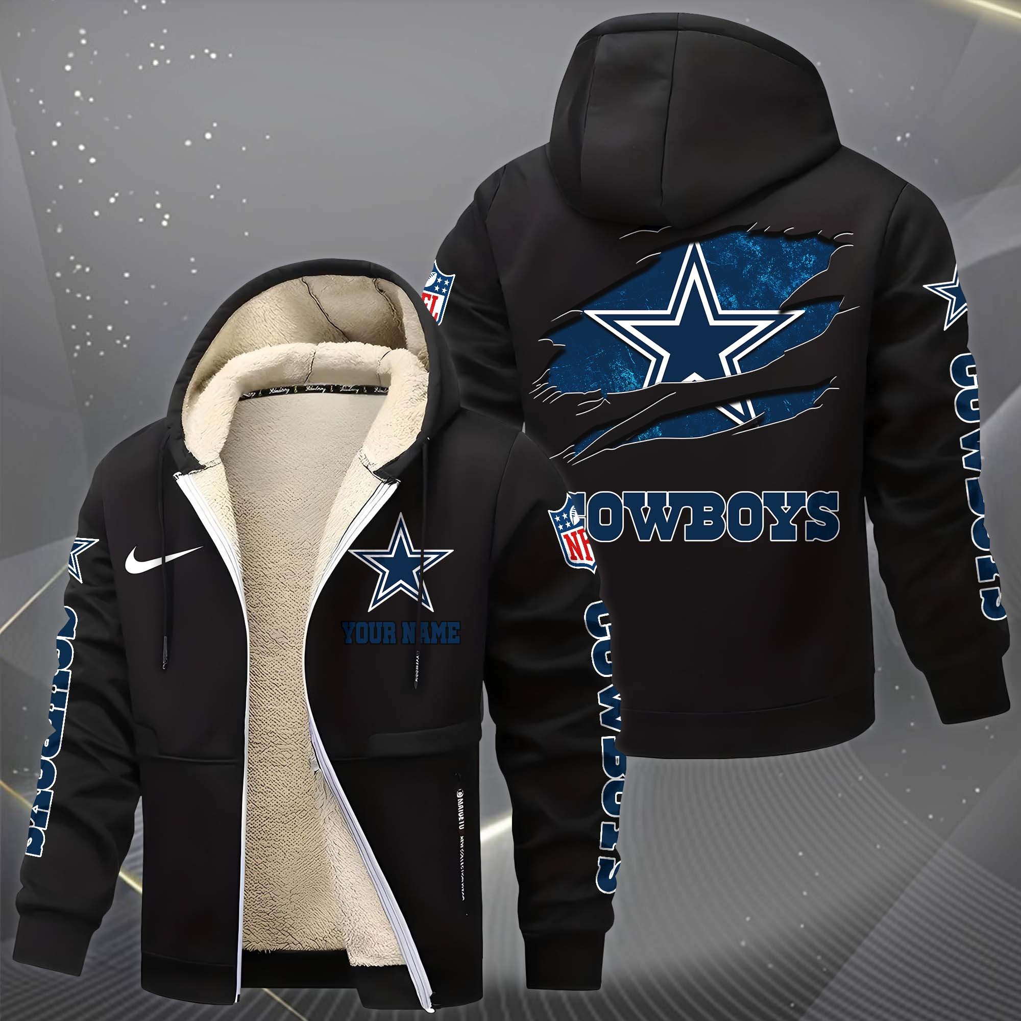 Alternative view of Dallas Cowboys Hoodie Zip Velvet Coat Custom Your Name, Sport Jacket, Gifts For Fan EHIVM-1225119