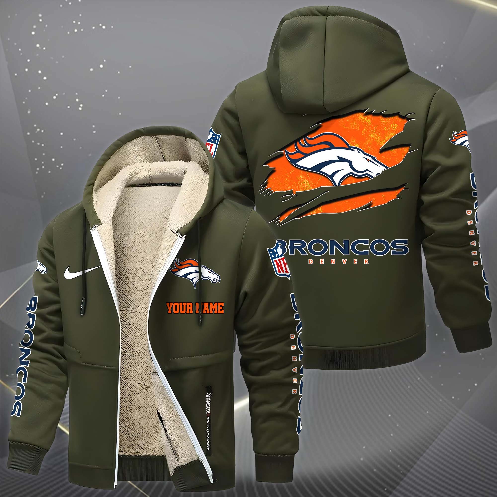 Denver Broncos Hoodie Zip Velvet Coat Custom Your Name, Sport Jacket, Gifts For Fan EHIVM-1225119