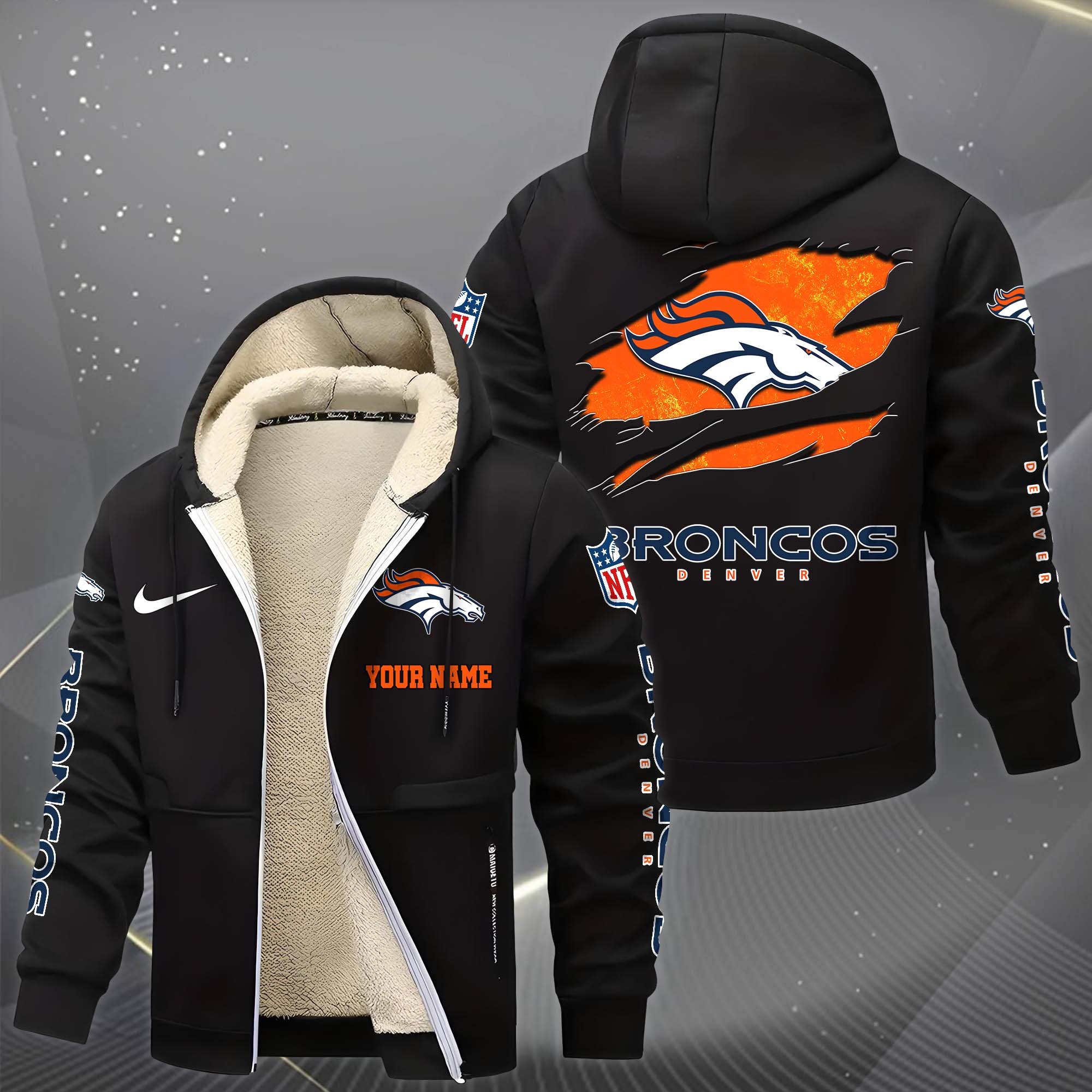 Alternative view of Denver Broncos Hoodie Zip Velvet Coat Custom Your Name, Sport Jacket, Gifts For Fan EHIVM-1225119