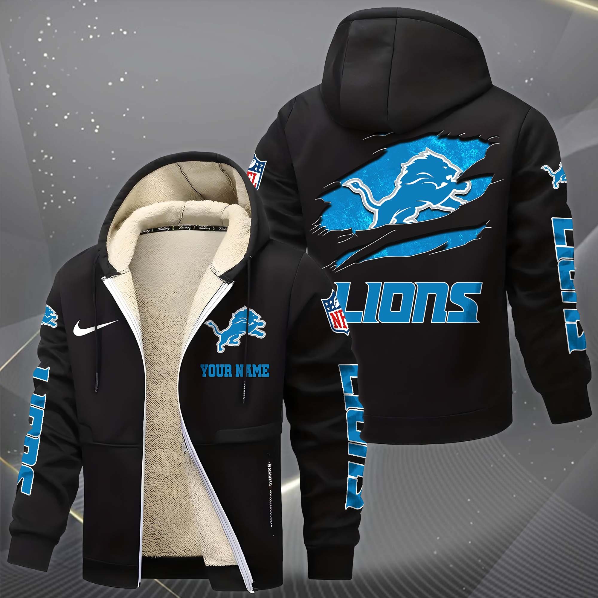 Alternative view of Detroit Lions Hoodie Zip Velvet Coat Custom Your Name, Sport Jacket, Gifts For Fan EHIVM-1225119