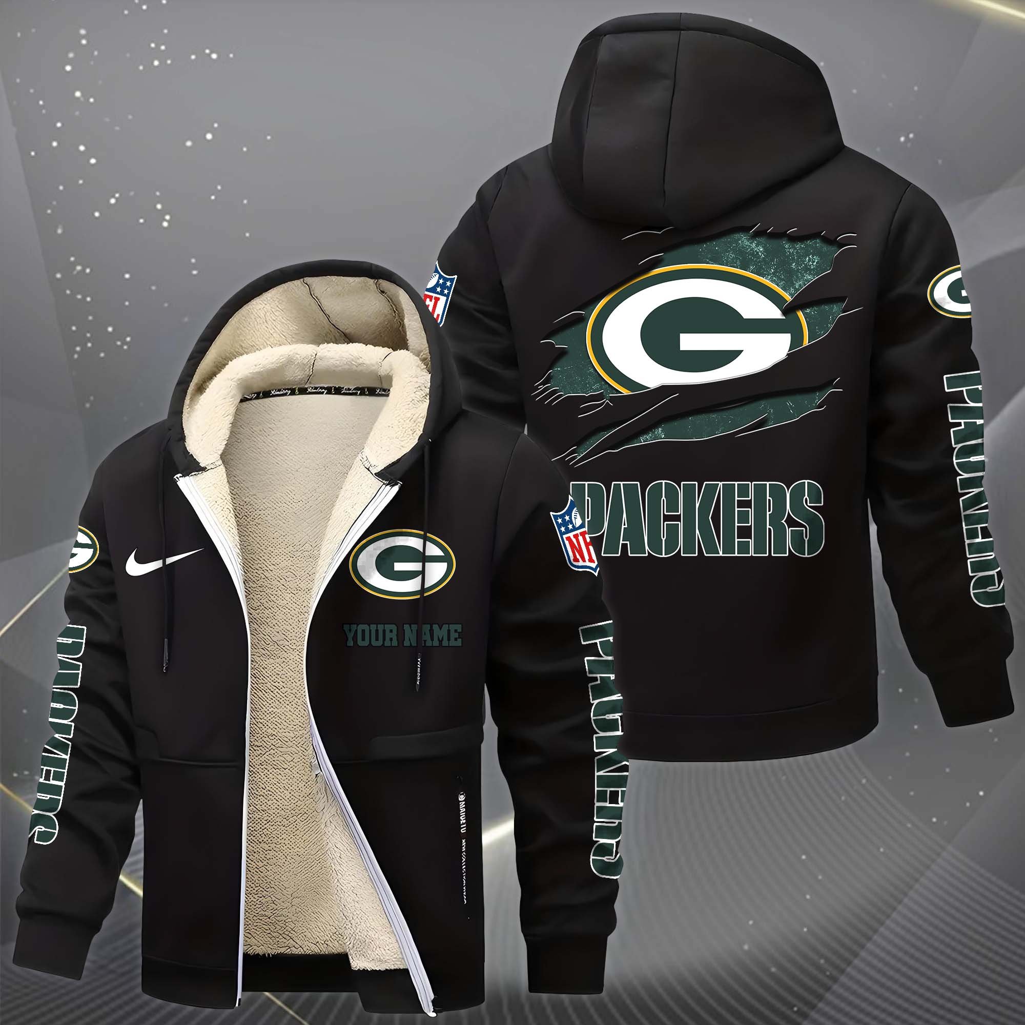 Alternative view of Green Bay Packers Hoodie Zip Velvet Coat Custom Your Name, Sport Jacket, Gifts For Fan EHIVM-1225119