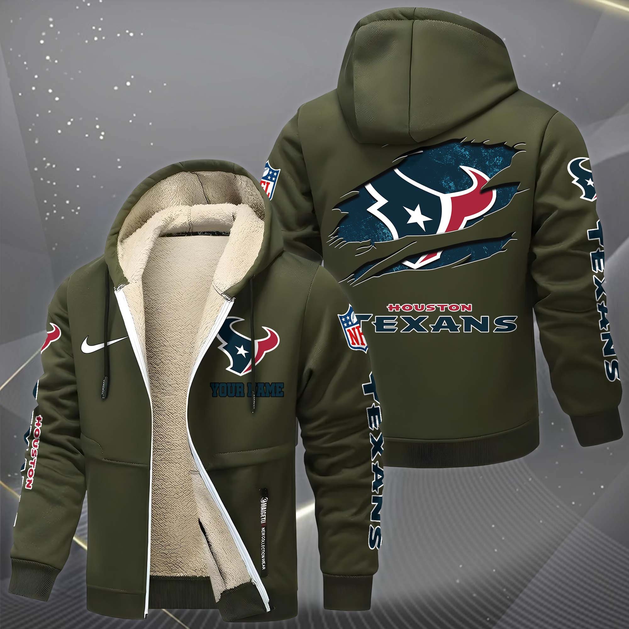 Houston Texans Hoodie Zip Velvet Coat Custom Your Name, Sport Jacket, Gifts For Fan EHIVM-1225119