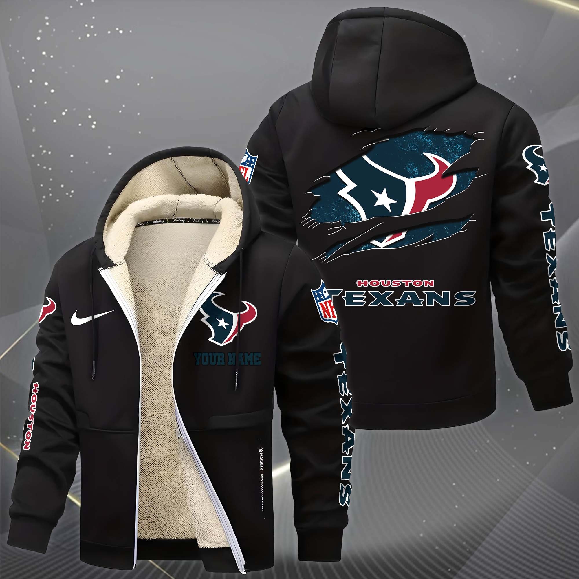 Alternative view of Houston Texans Hoodie Zip Velvet Coat Custom Your Name, Sport Jacket, Gifts For Fan EHIVM-1225119