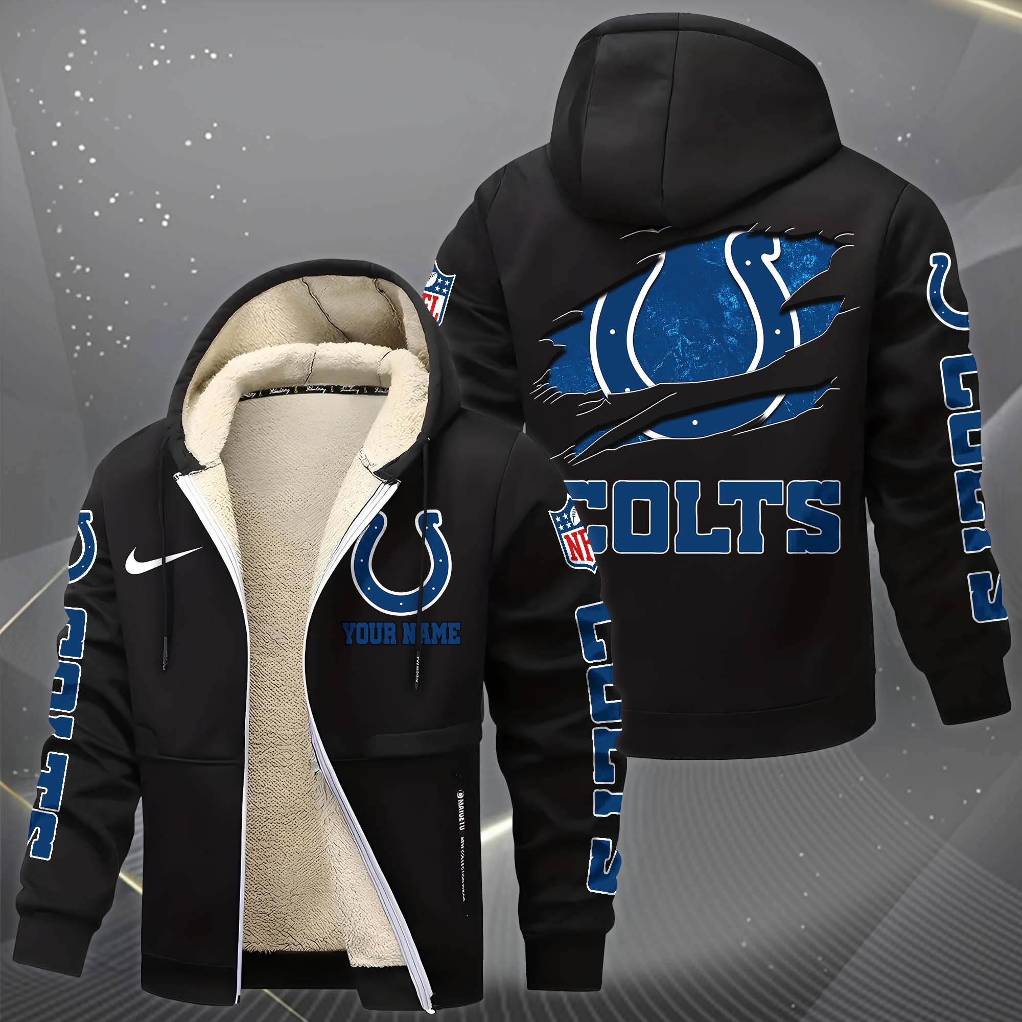 Alternative view of Indianapolis Colts Hoodie Zip Velvet Coat Custom Your Name, Sport Jacket, Gifts For Fan EHIVM-1225119