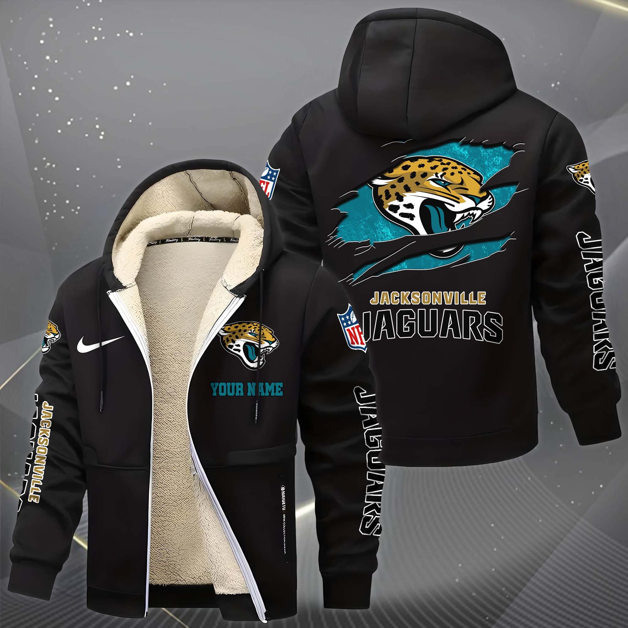 Alternative view of Jacksonville Jaguars Hoodie Zip Velvet Coat Custom Your Name, Sport Jacket, Gifts For Fan EHIVM-1225119