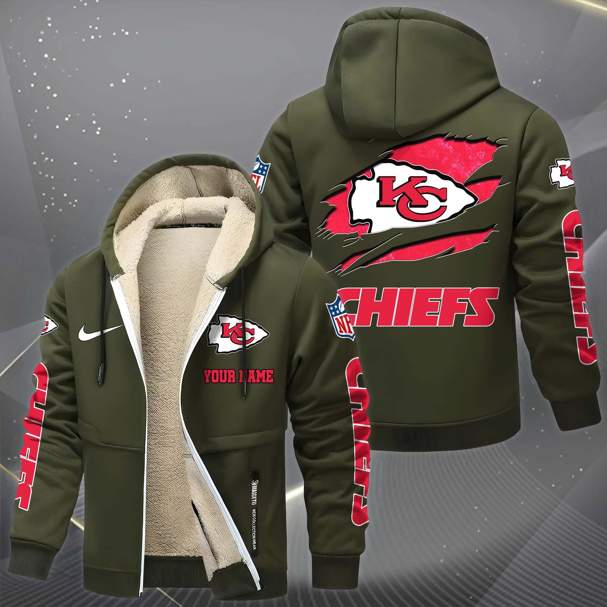 Kansas City Chiefs Hoodie Zip Velvet Coat Custom Your Name, Sport Jacket, Gifts For Fan EHIVM-1225119