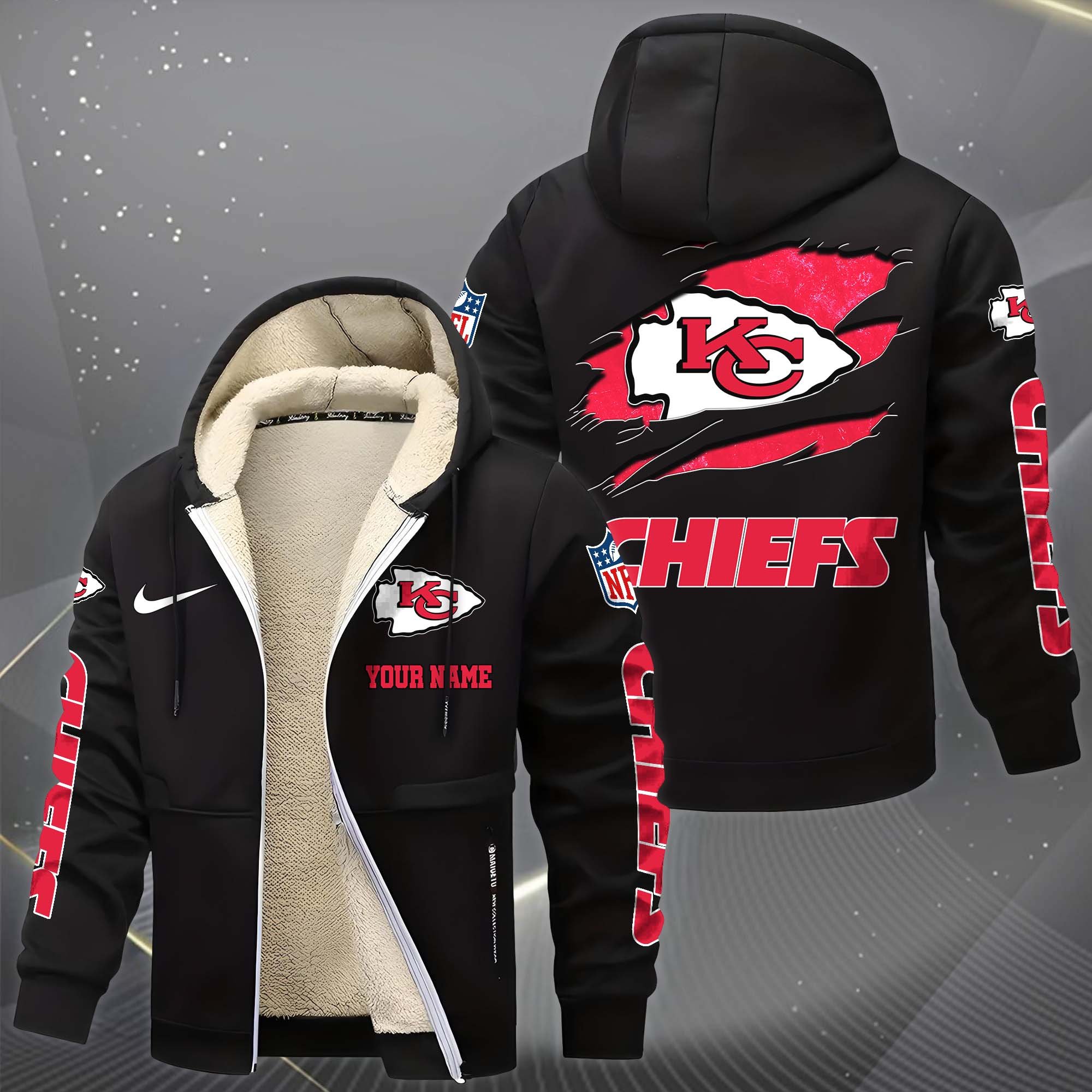 Alternative view of Kansas City Chiefs Hoodie Zip Velvet Coat Custom Your Name, Sport Jacket, Gifts For Fan EHIVM-1225119