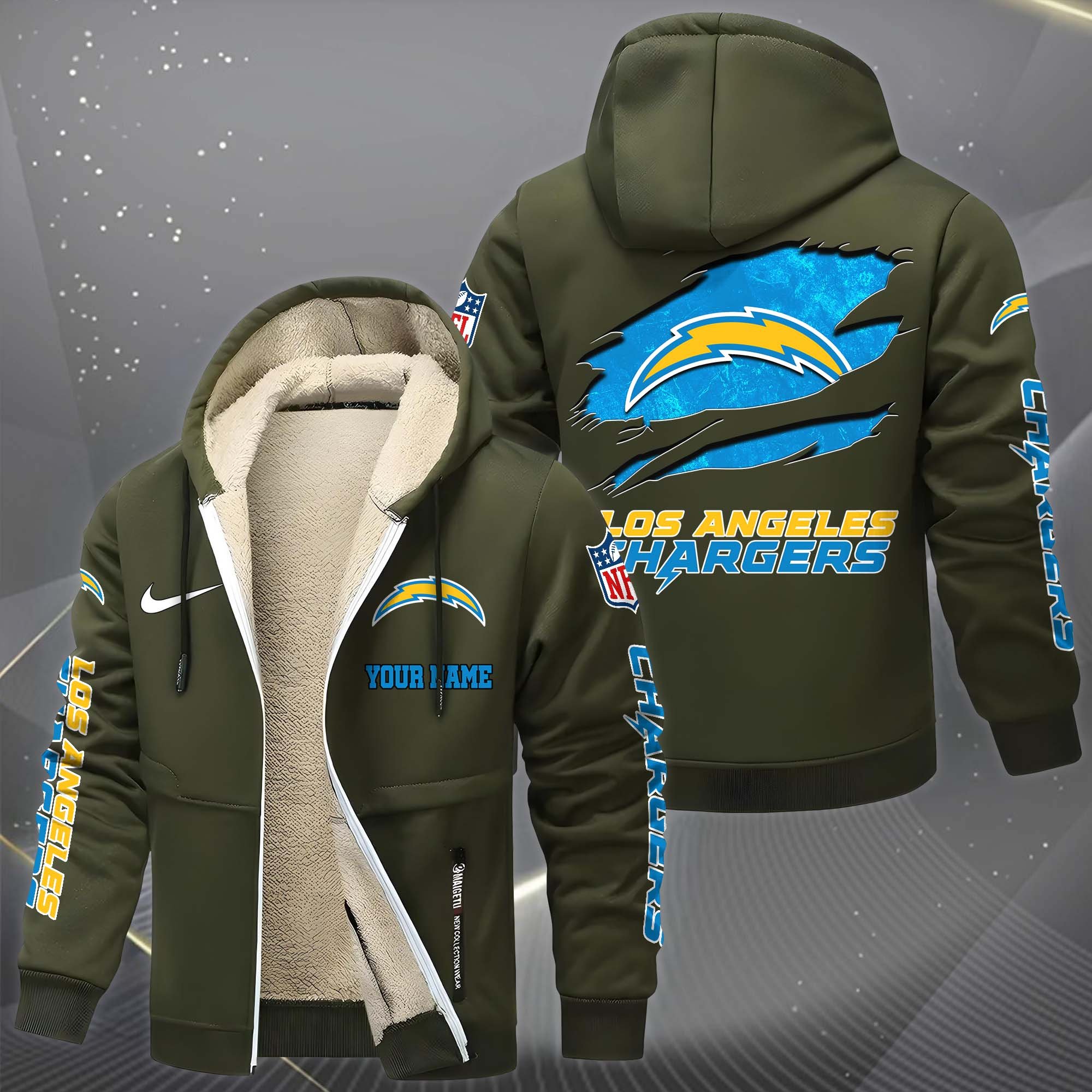 Los Angeles Chargers Hoodie Zip Velvet Coat Custom Your Name, Sport Jacket, Gifts For Fan EHIVM-1225119