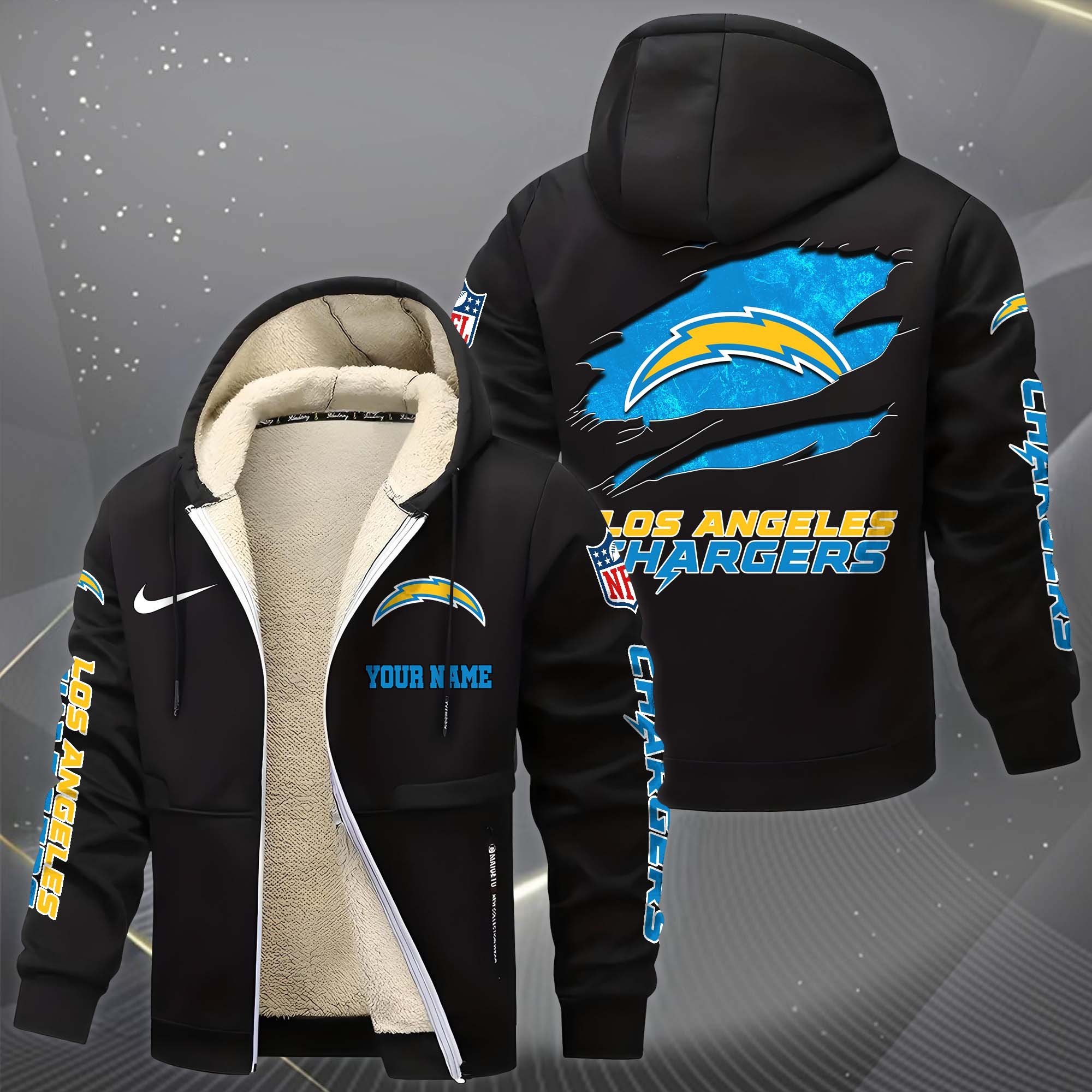 Alternative view of Los Angeles Chargers Hoodie Zip Velvet Coat Custom Your Name, Sport Jacket, Gifts For Fan EHIVM-1225119