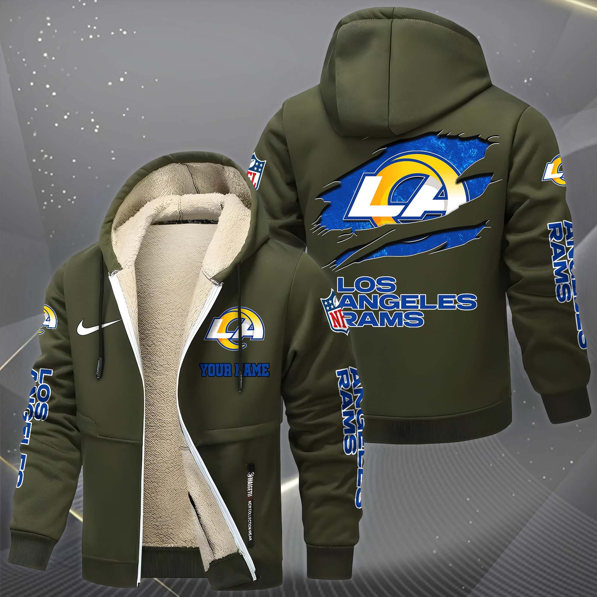 Los Angeles Rams Hoodie Zip Velvet Coat Custom Your Name, Sport Jacket, Gifts For Fan EHIVM-1225119