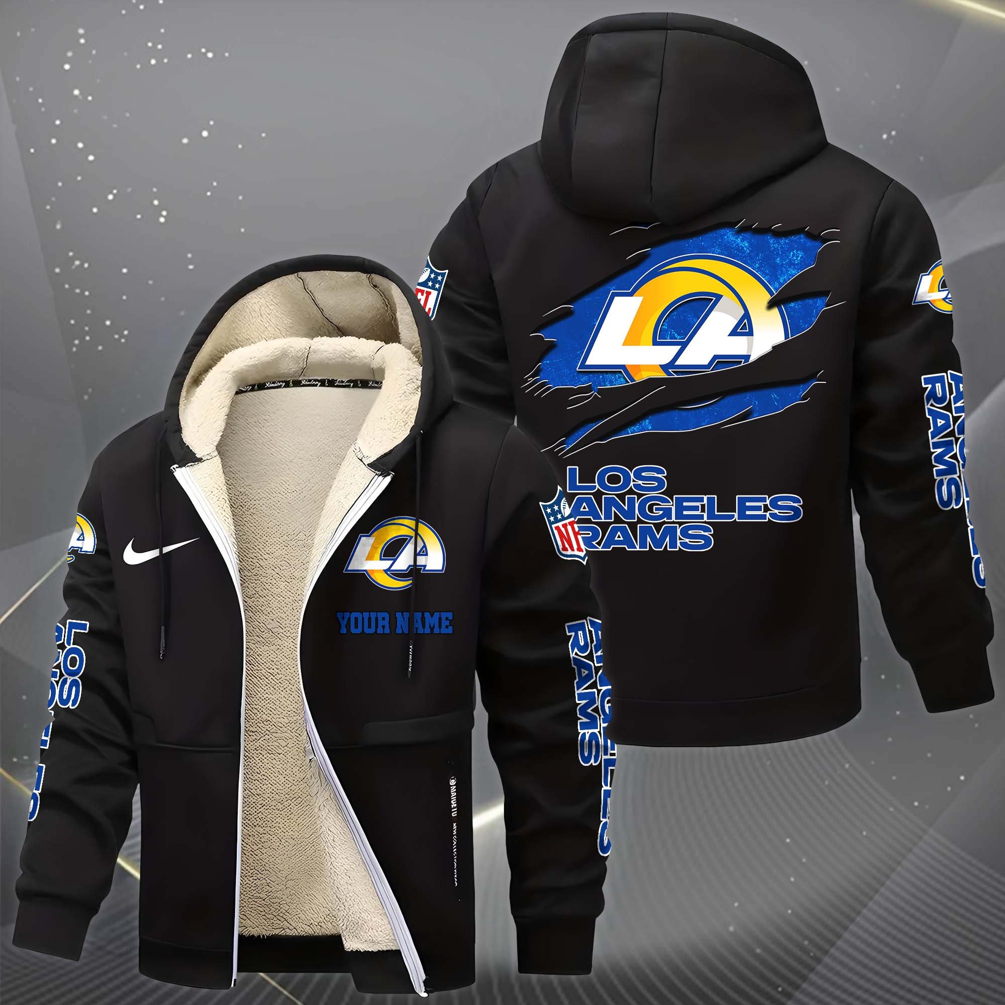 Alternative view of Los Angeles Rams Hoodie Zip Velvet Coat Custom Your Name, Sport Jacket, Gifts For Fan EHIVM-1225119