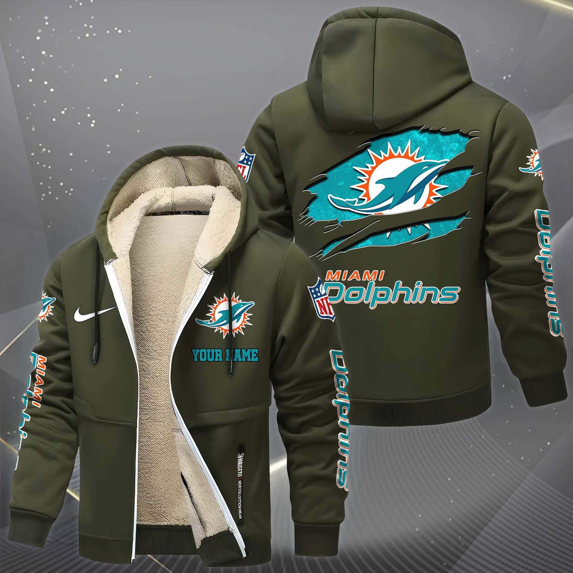 Miami Dolphins Hoodie Zip Velvet Coat Custom Your Name, Sport Jacket, Gifts For Fan EHIVM-1225119