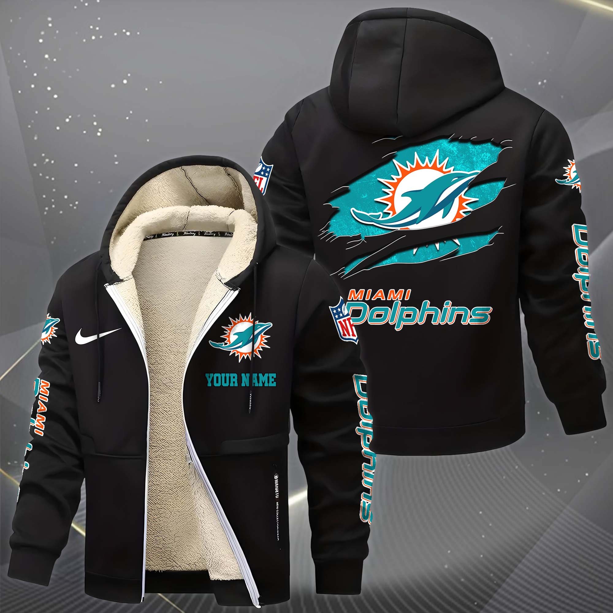 Alternative view of Miami Dolphins Hoodie Zip Velvet Coat Custom Your Name, Sport Jacket, Gifts For Fan EHIVM-1225119
