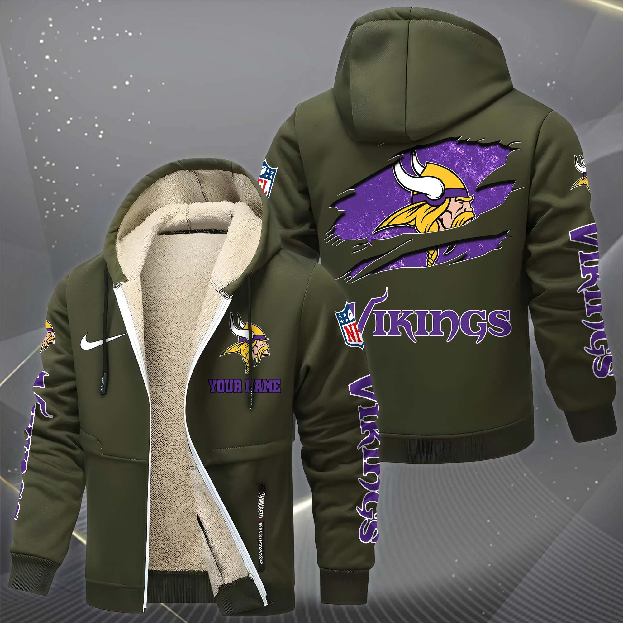 Minnesota Vikings Hoodie Zip Velvet Coat Custom Your Name, Sport Jacket, Gifts For Fan EHIVM-1225119