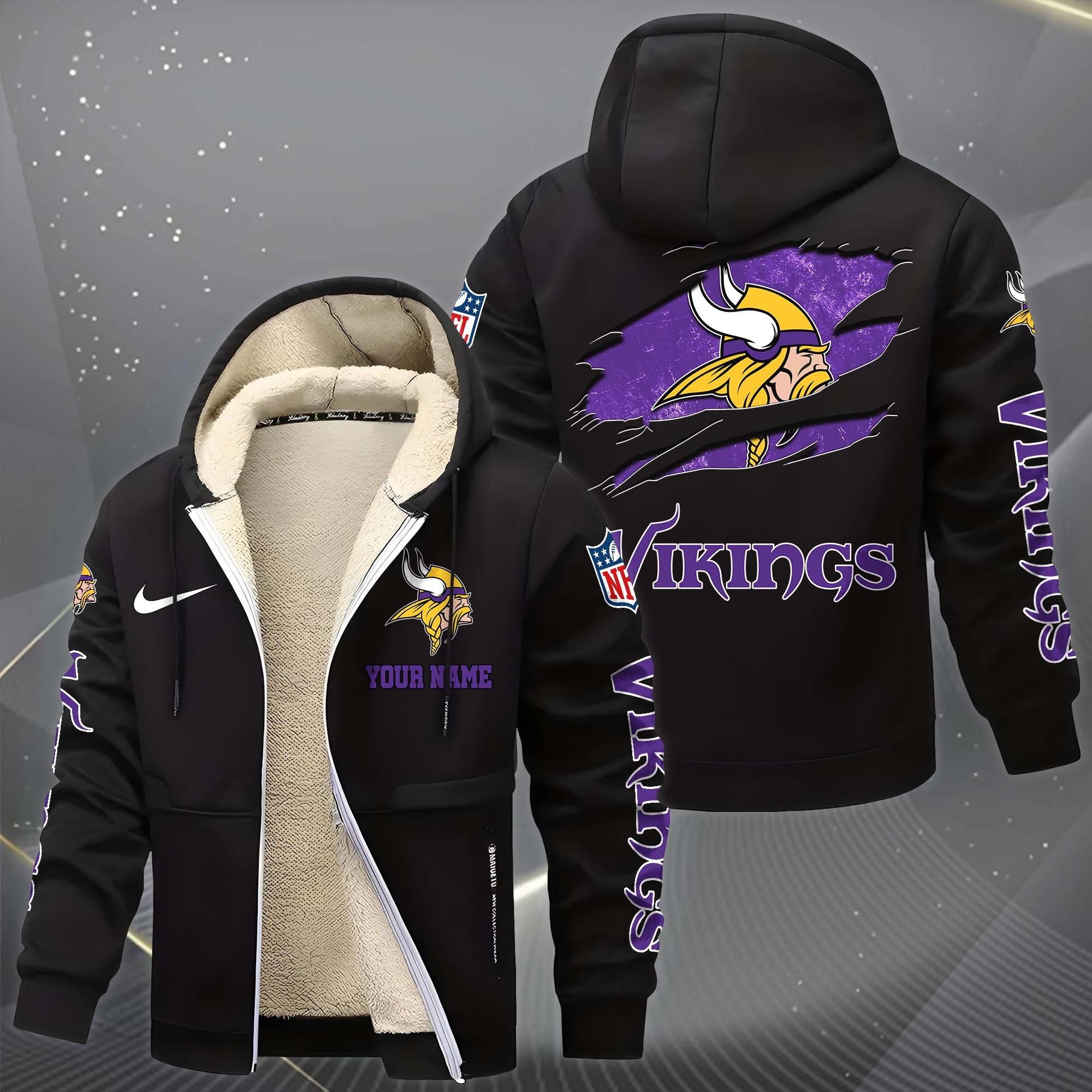 Alternative view of Minnesota Vikings Hoodie Zip Velvet Coat Custom Your Name, Sport Jacket, Gifts For Fan EHIVM-1225119