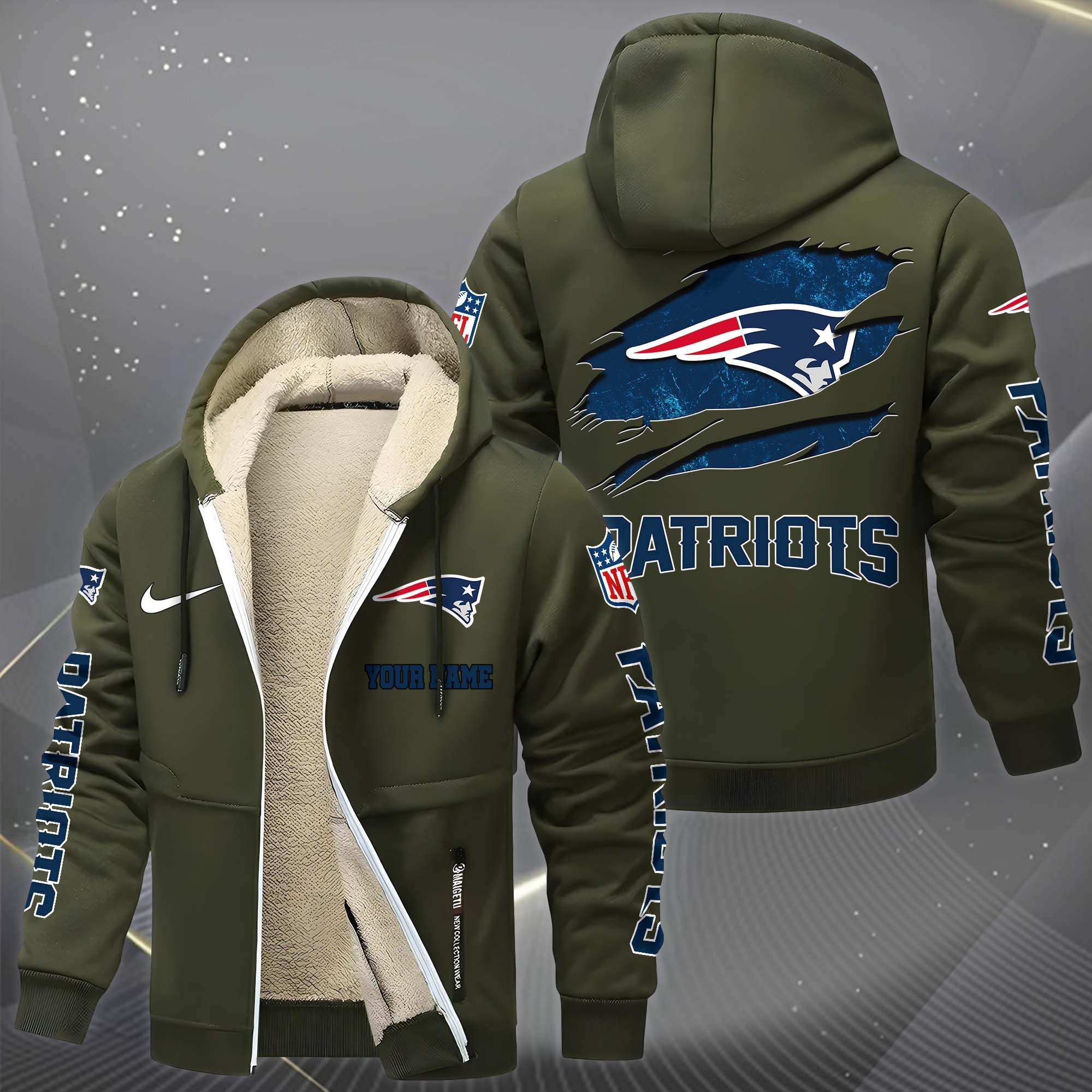 New England Patriots Hoodie Zip Velvet Coat Custom Your Name, Sport Jacket, Gifts For Fan EHIVM-1225119