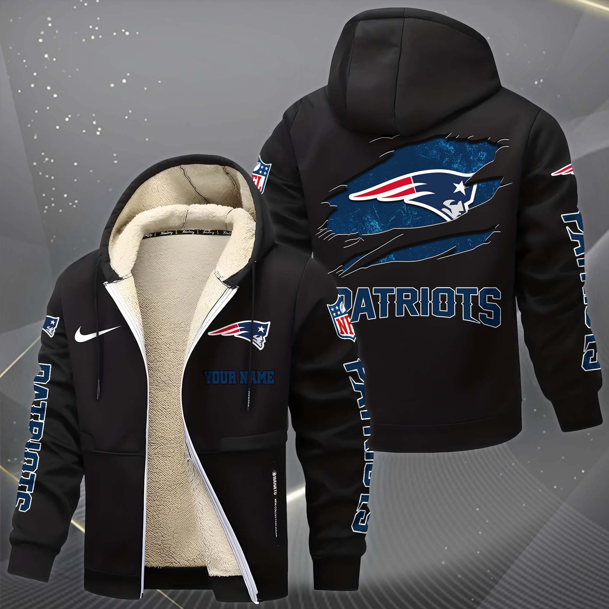 Alternative view of New England Patriots Hoodie Zip Velvet Coat Custom Your Name, Sport Jacket, Gifts For Fan EHIVM-1225119