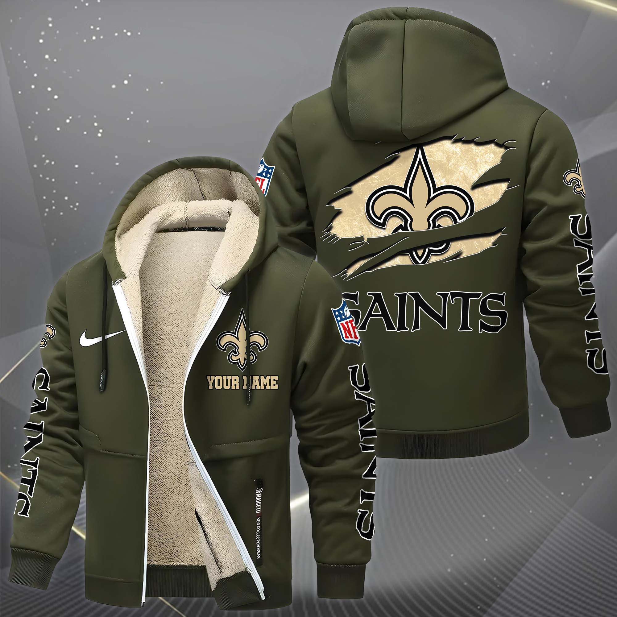 New Orleans Saints Hoodie Zip Velvet Coat Custom Your Name, Sport Jacket, Gifts For Fan EHIVM-1225119