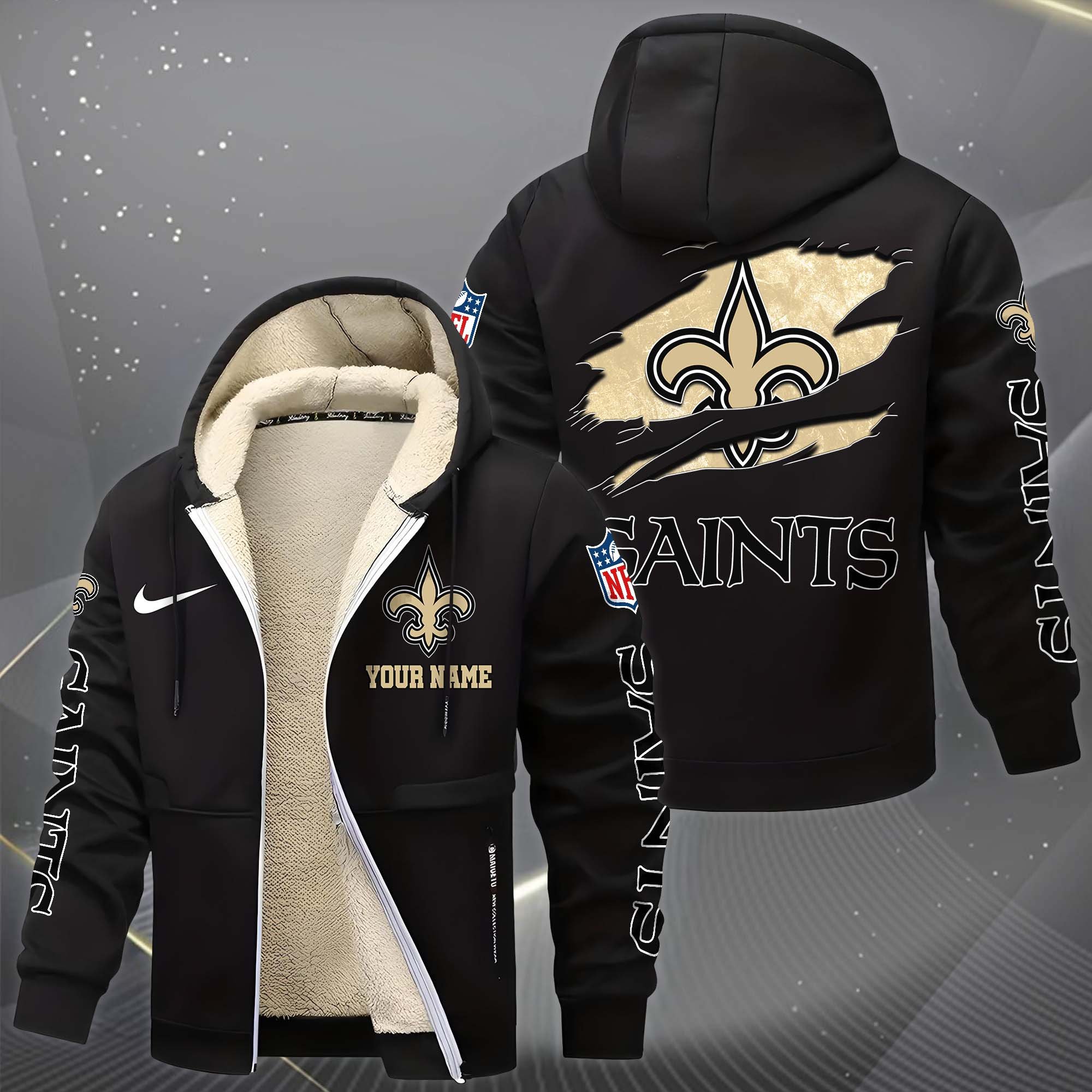 Alternative view of New Orleans Saints Hoodie Zip Velvet Coat Custom Your Name, Sport Jacket, Gifts For Fan EHIVM-1225119