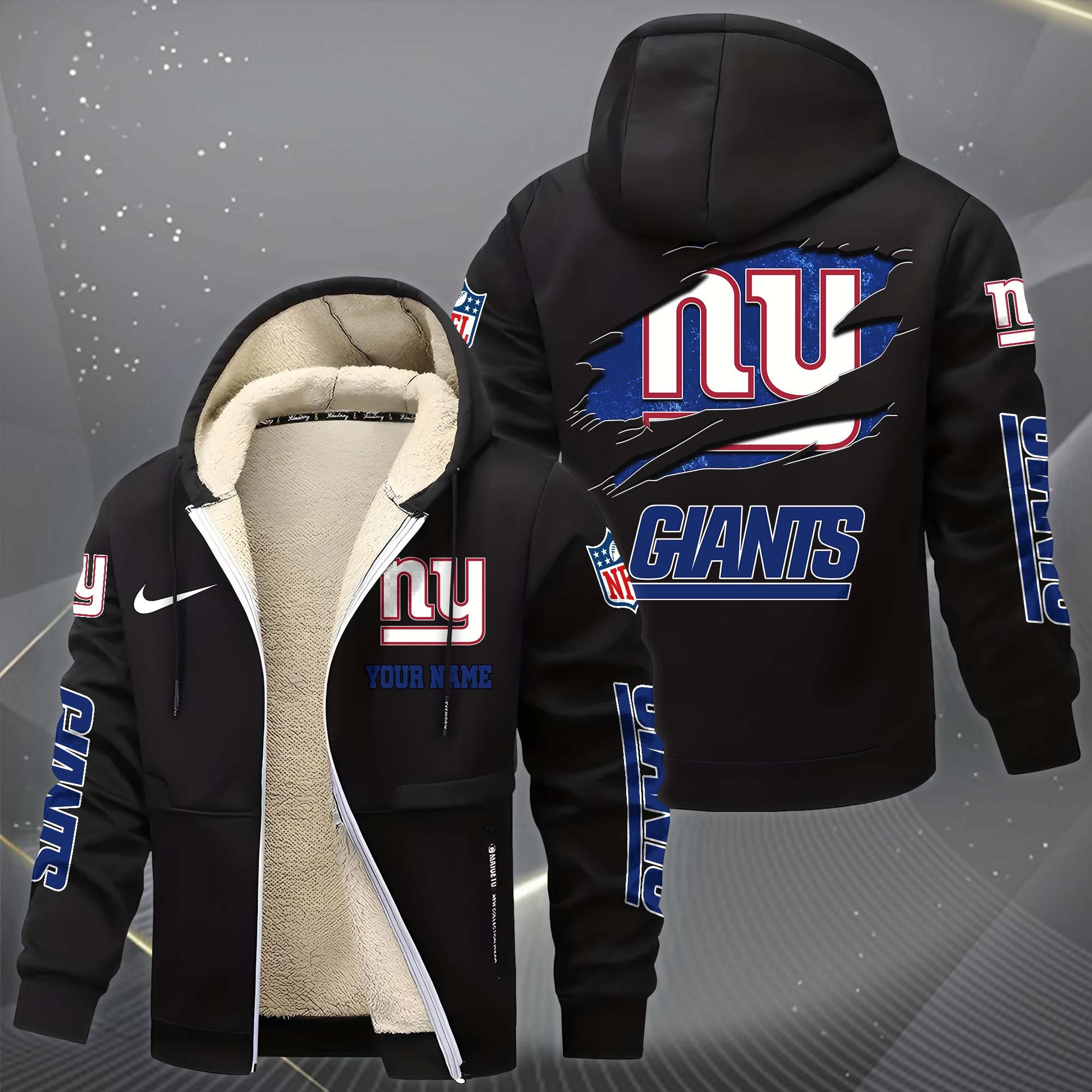 Alternative view of New York Giants Hoodie Zip Velvet Coat Custom Your Name, Sport Jacket, Gifts For Fan EHIVM-1225119