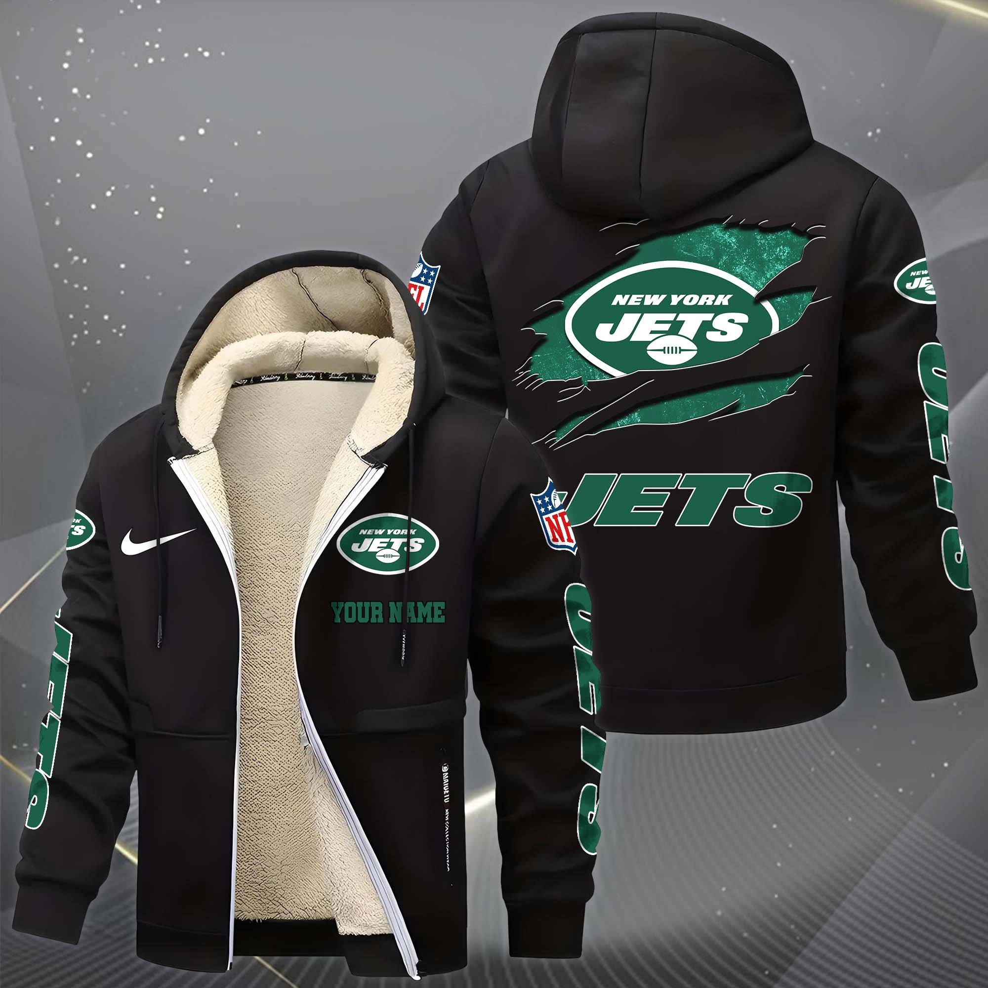 Alternative view of New York Jets Hoodie Zip Velvet Coat Custom Your Name, Sport Jacket, Gifts For Fan EHIVM-1225119