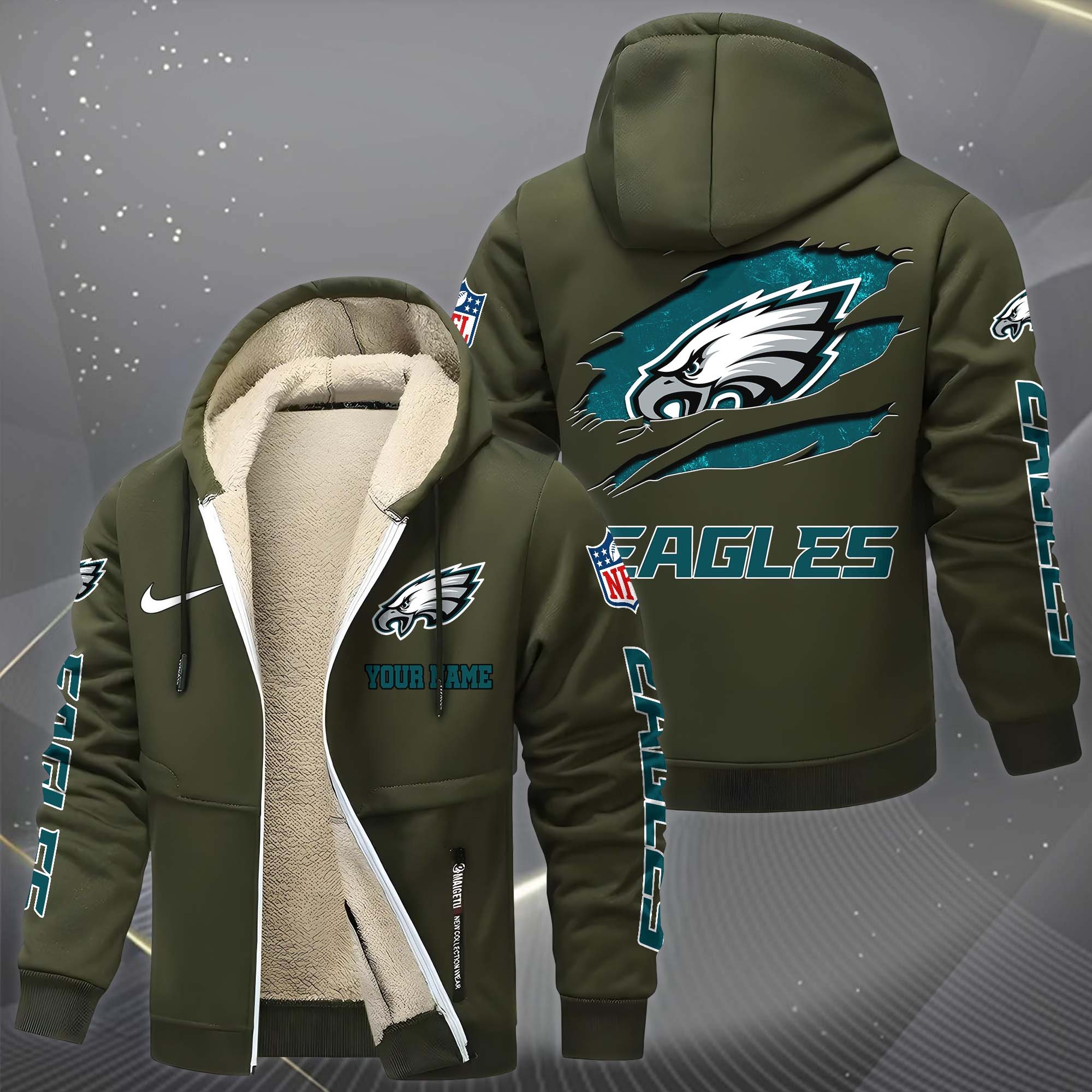 Philadelphia Eagles Hoodie Zip Velvet Coat Custom Your Name, Sport Jacket, Gifts For Fan EHIVM-1225119