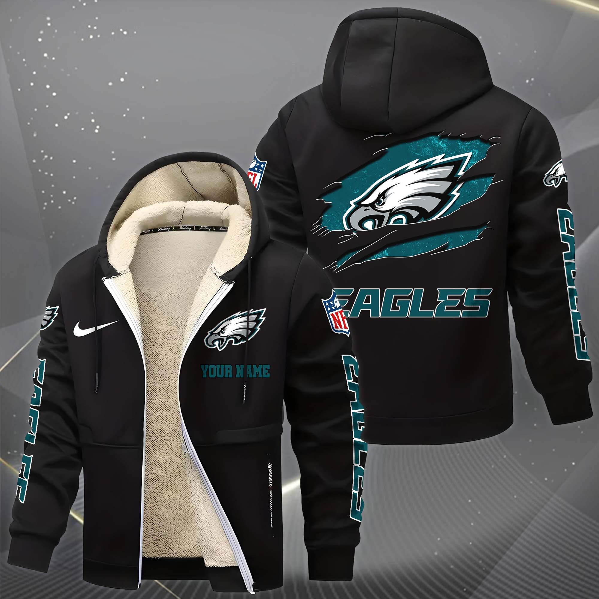 Alternative view of Philadelphia Eagles Hoodie Zip Velvet Coat Custom Your Name, Sport Jacket, Gifts For Fan EHIVM-1225119