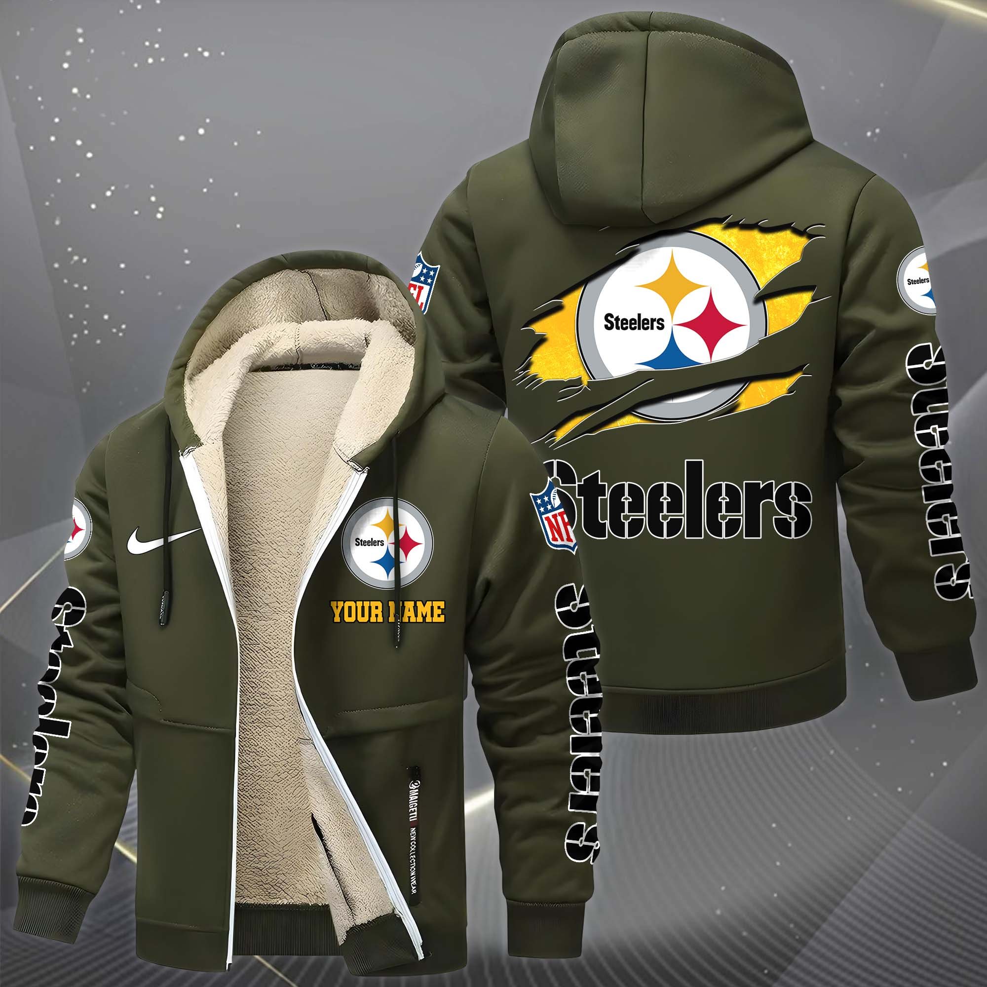 Pittsburgh Steelers Hoodie Zip Velvet Coat Custom Your Name, Sport Jacket, Gifts For Fan EHIVM-1225119