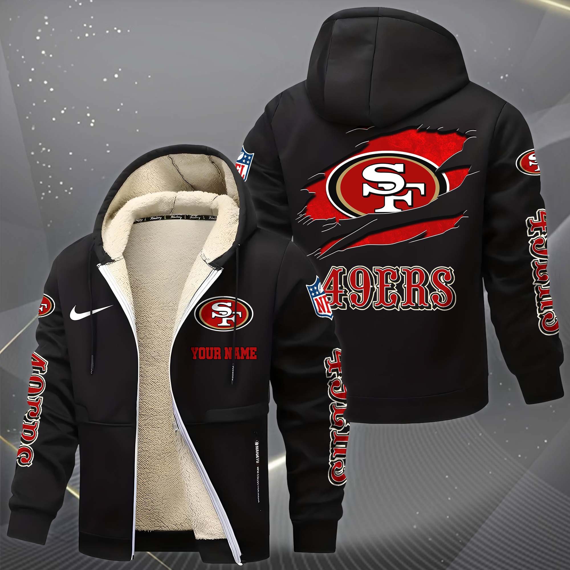 Alternative view of San Francisco 49ers Hoodie Zip Velvet Coat Custom Your Name, Sport Jacket, Gifts For Fan EHIVM-1225119