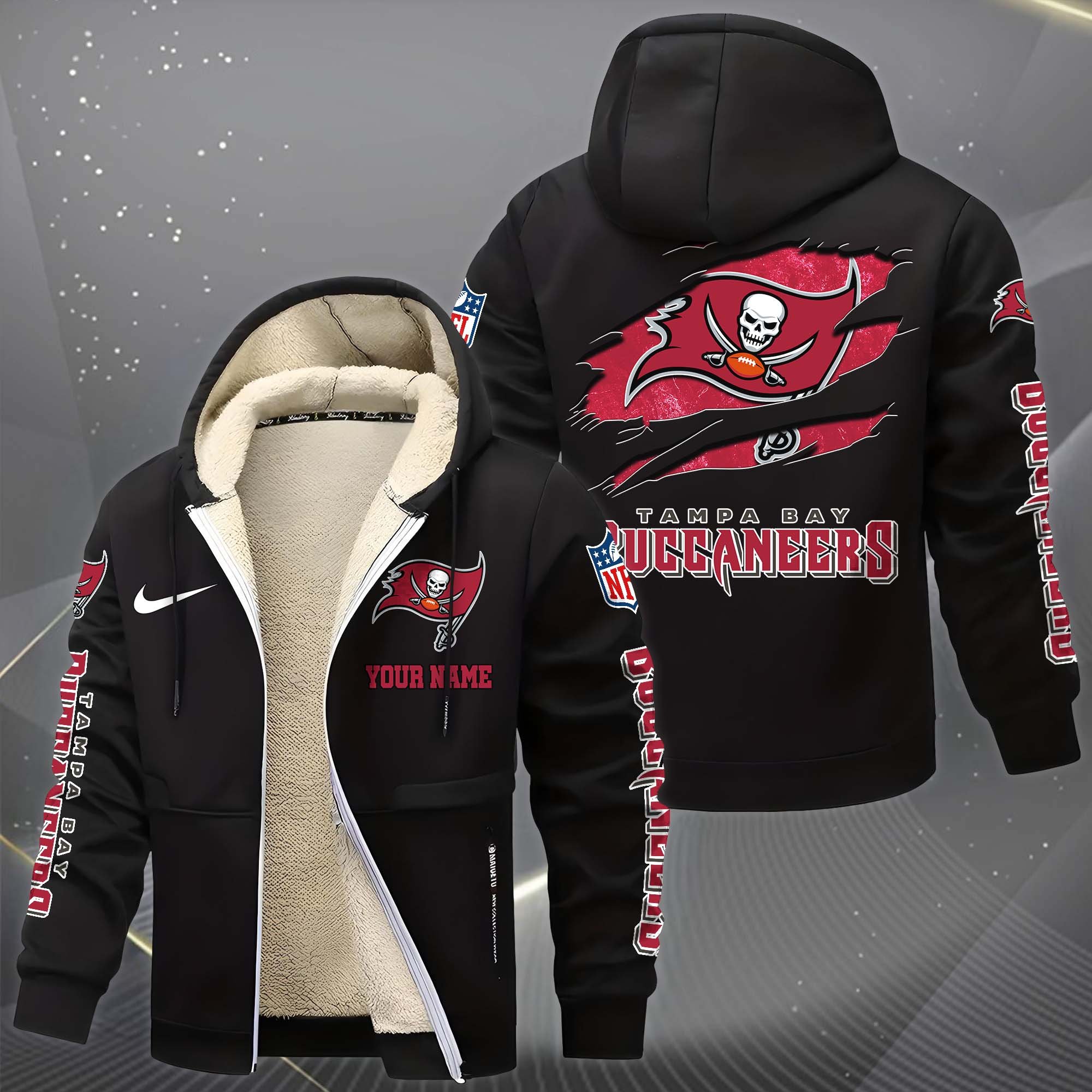 Alternative view of Tampa Bay Buccaneers Hoodie Zip Velvet Coat Custom Your Name, Sport Jacket, Gifts For Fan EHIVM-1225119