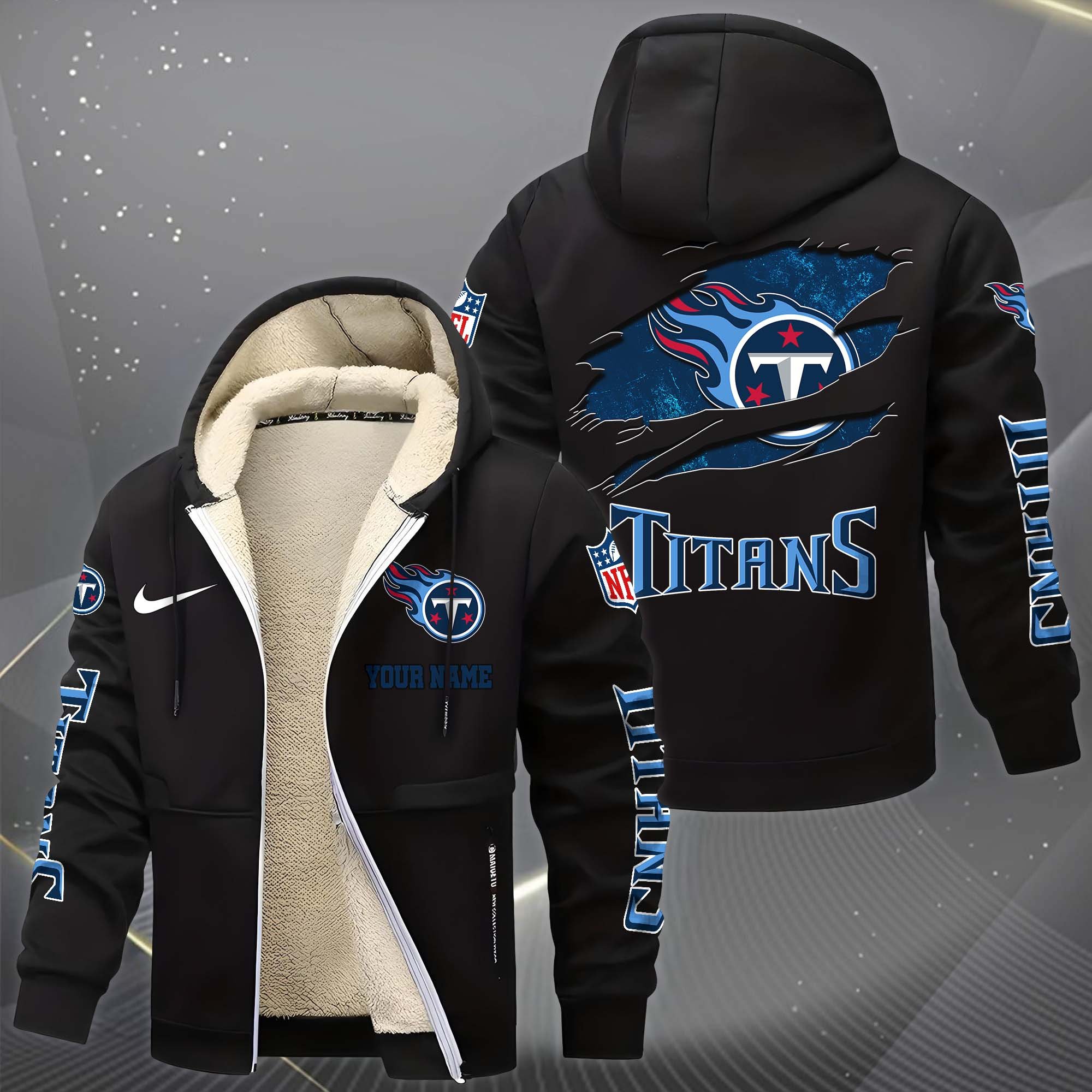 Alternative view of Tennessee Titans Hoodie Zip Velvet Coat Custom Your Name, Sport Jacket, Gifts For Fan EHIVM-1225119