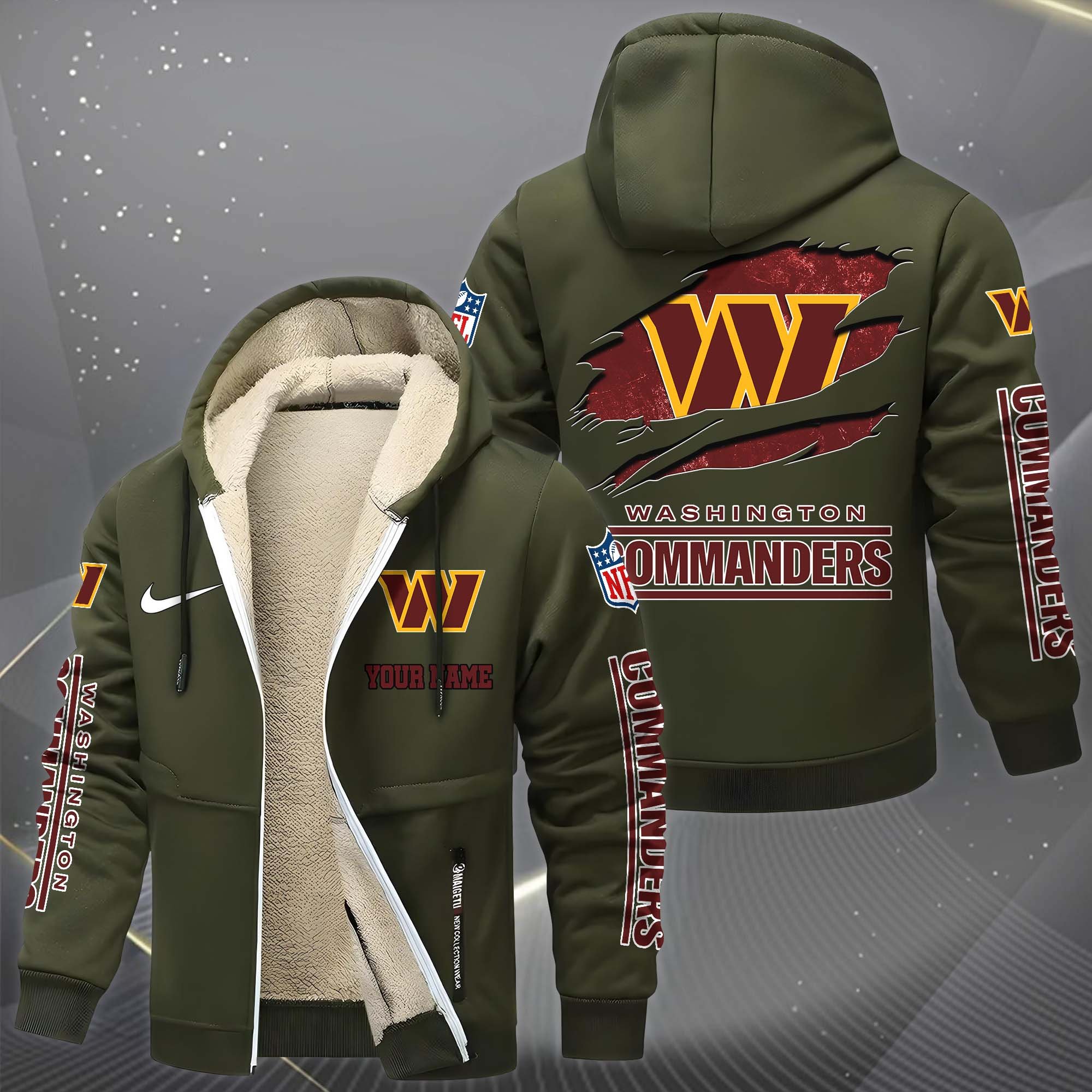Washington Commanders Hoodie Zip Velvet Coat Custom Your Name, Sport Jacket, Gifts For Fan EHIVM-1225119