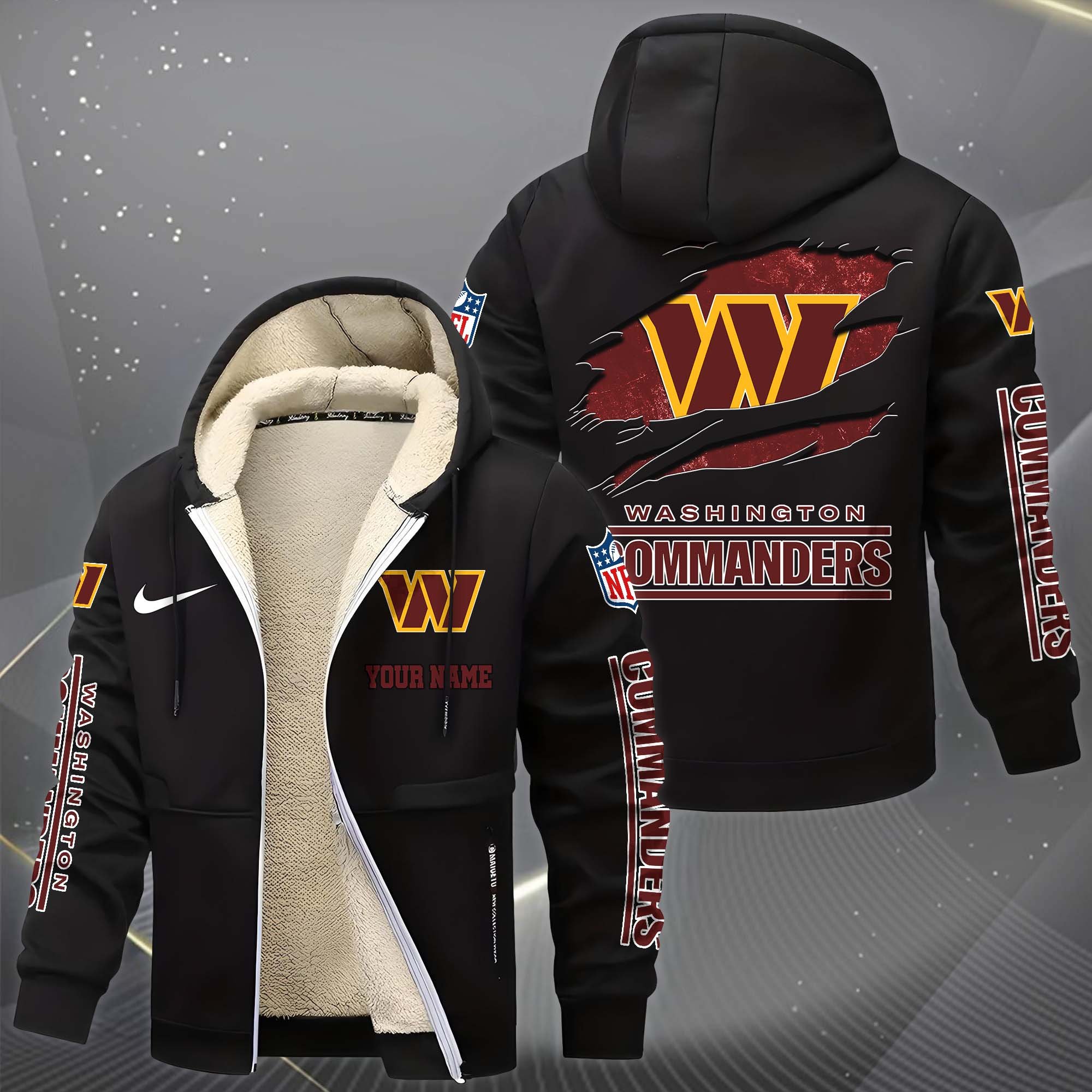 Alternative view of Washington Commanders Hoodie Zip Velvet Coat Custom Your Name, Sport Jacket, Gifts For Fan EHIVM-1225119