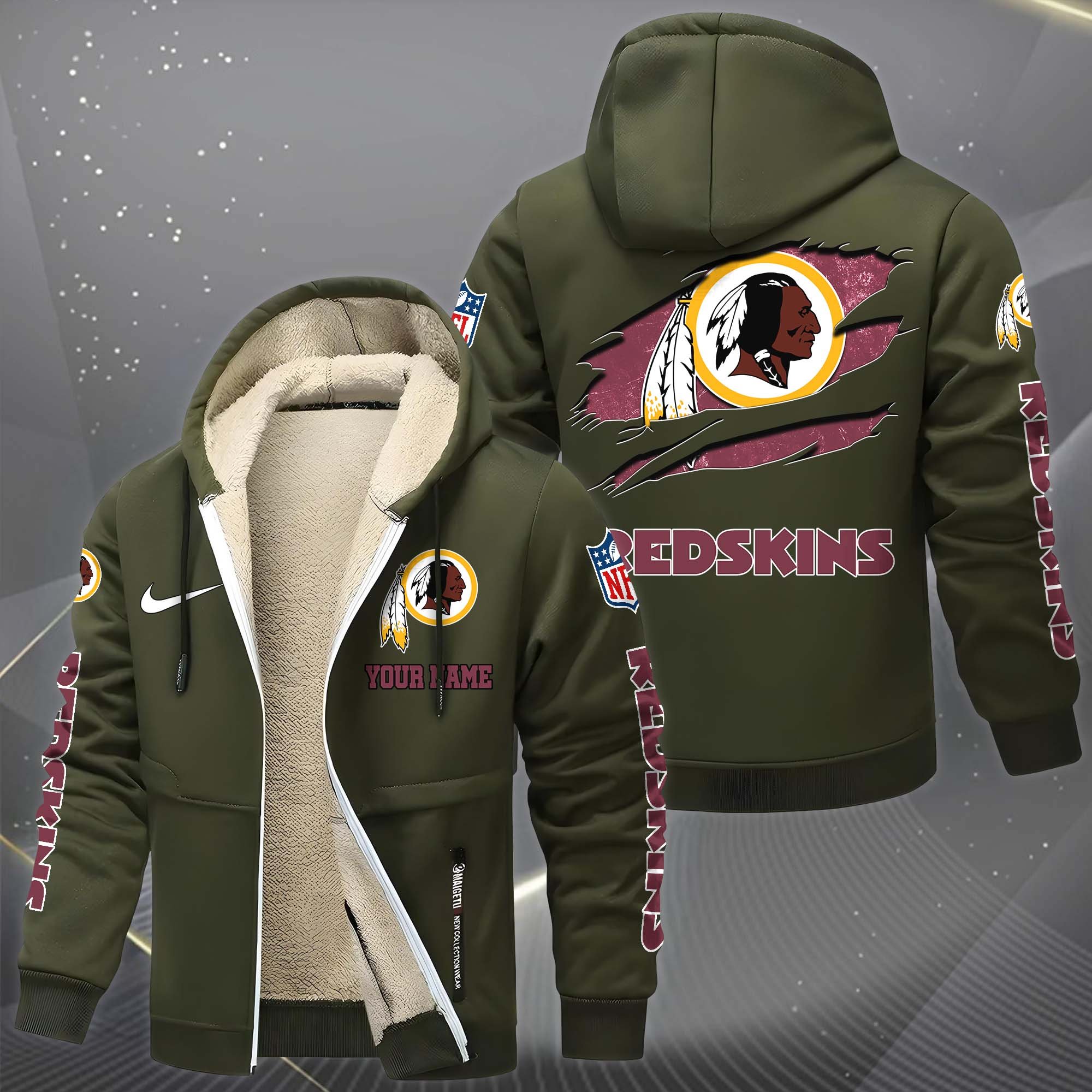 Washington Redskins Hoodie Zip Velvet Coat Custom Your Name, Sport Jacket, Gifts For Fan EHIVM-1225119