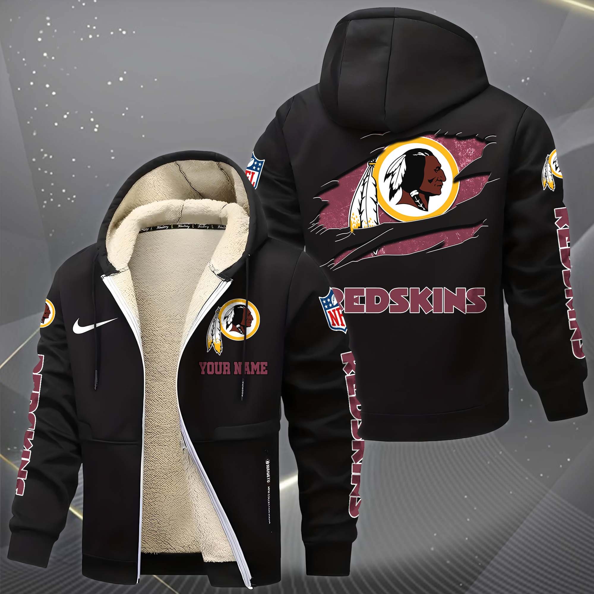 Alternative view of Washington Redskins Hoodie Zip Velvet Coat Custom Your Name, Sport Jacket, Gifts For Fan EHIVM-1225119