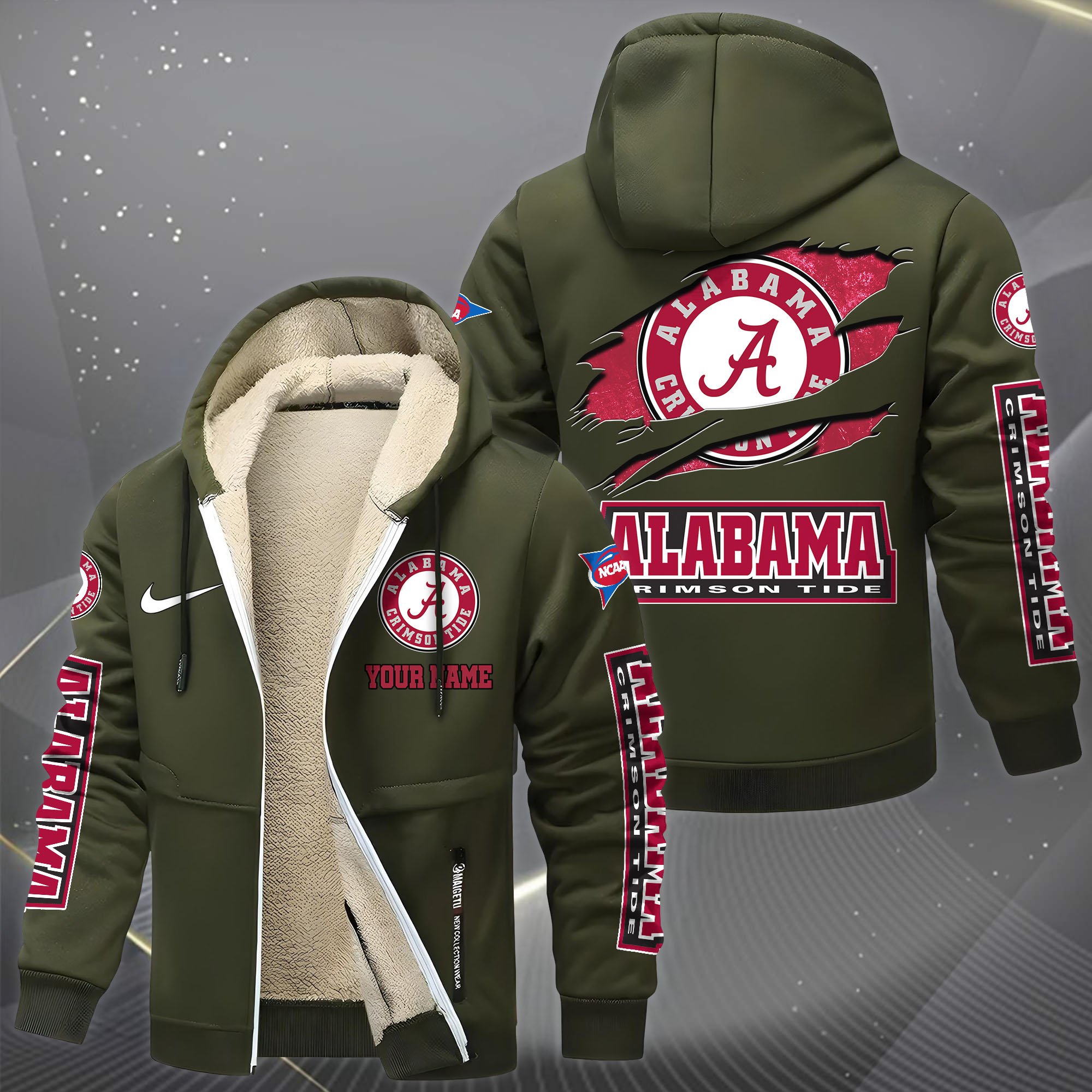 Alabama Crimson Tide Hoodie Zip Velvet Coat Custom Your Name, Sport Jacket, Gifts For Fan EHIVM-1231234