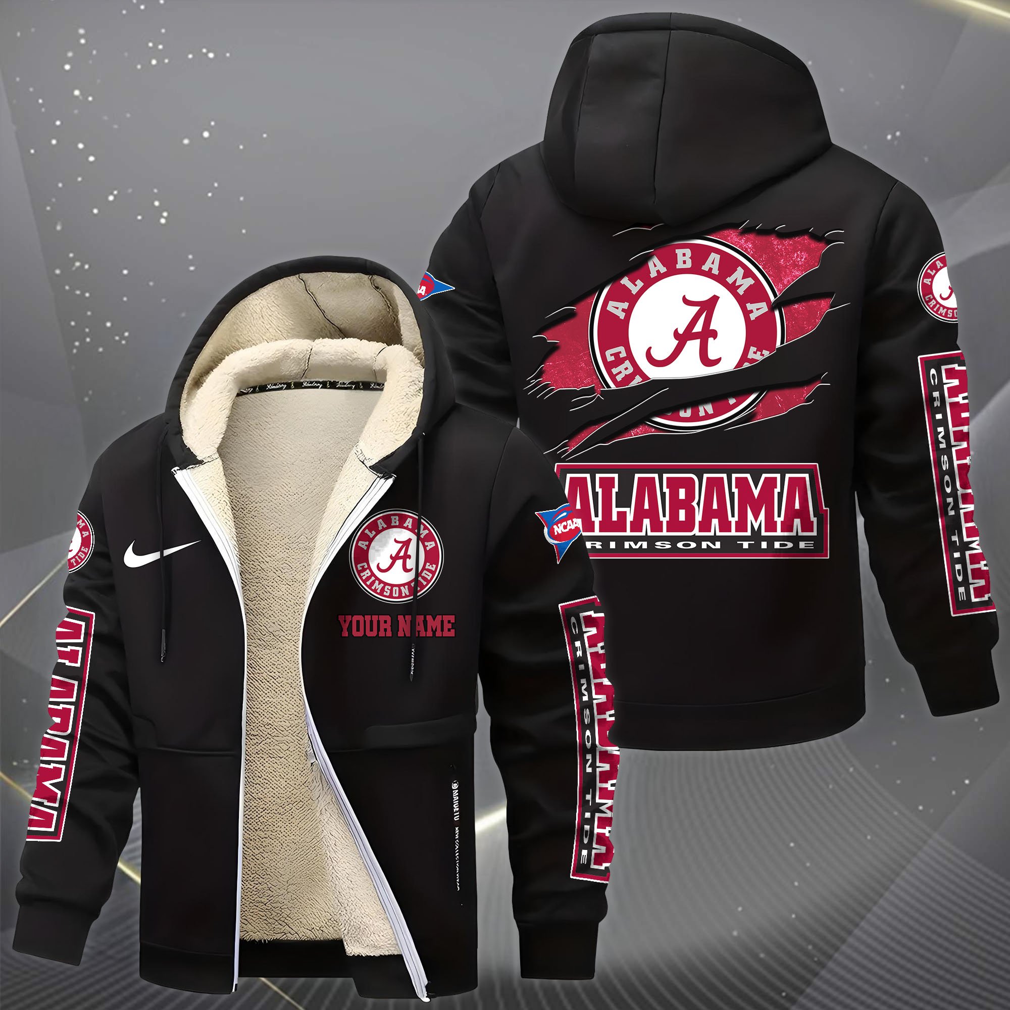 Alternative view of Alabama Crimson Tide Hoodie Zip Velvet Coat Custom Your Name, Sport Jacket, Gifts For Fan EHIVM-1231234