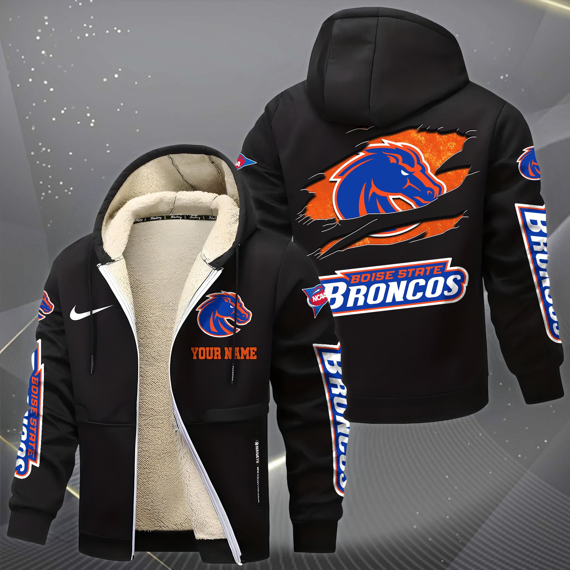 Alternative view of Boise State Broncos Hoodie Zip Velvet Coat Custom Your Name, Sport Jacket, Gifts For Fan EHIVM-1231234